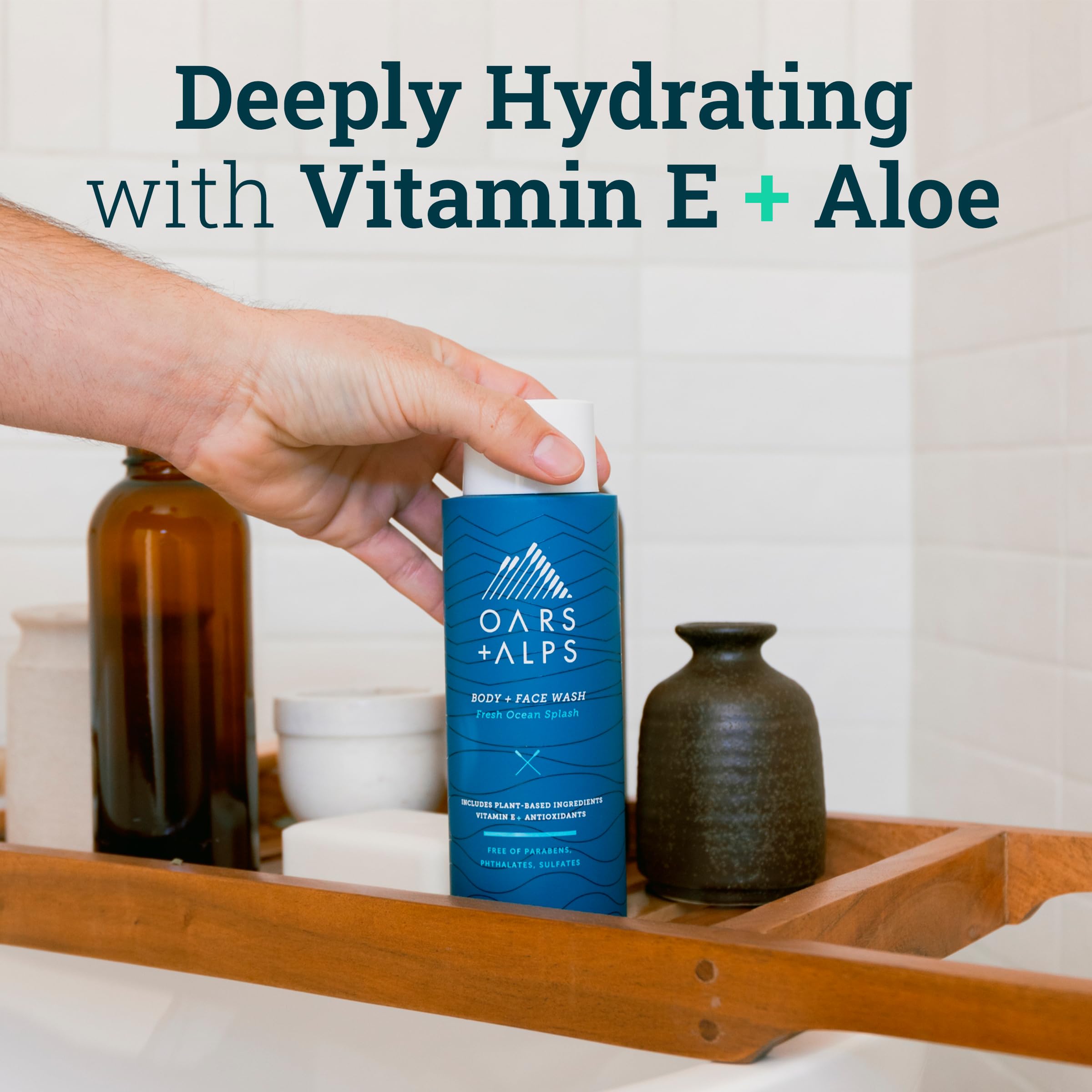 Oars + Alps Men's Moisturizing Body & Face Wash with Vitamin E & Antioxidants | Sulfate-Free Skin Care | Fresh Ocean Scent | Hydrating Cleanser for Men | Perfect for Gym, Travel & Daily Shower Routine
