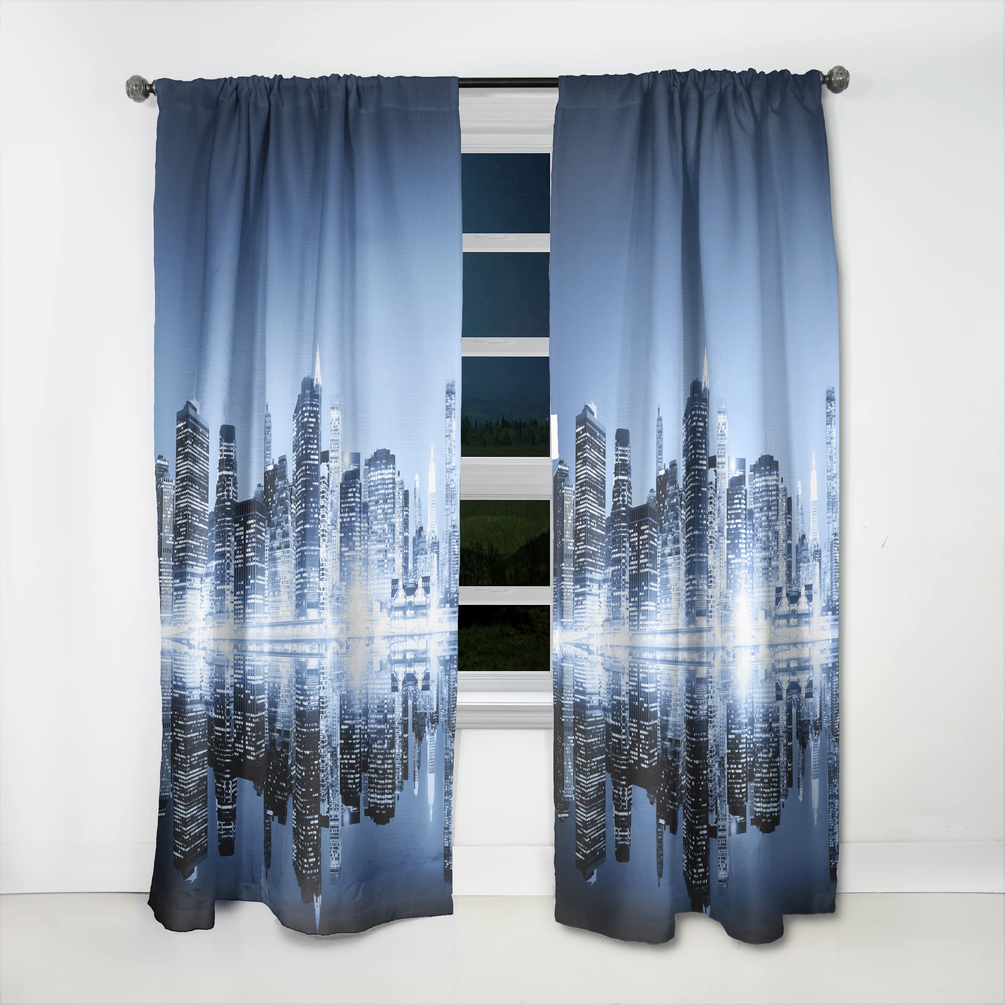 Night New York City Mirrored Thermal Insulated Curtains - Single Panel 52x120 Inches - Blackout Drapes for Bedroom & Living Room - Perfect for Home Decor, Privacy & Light Control