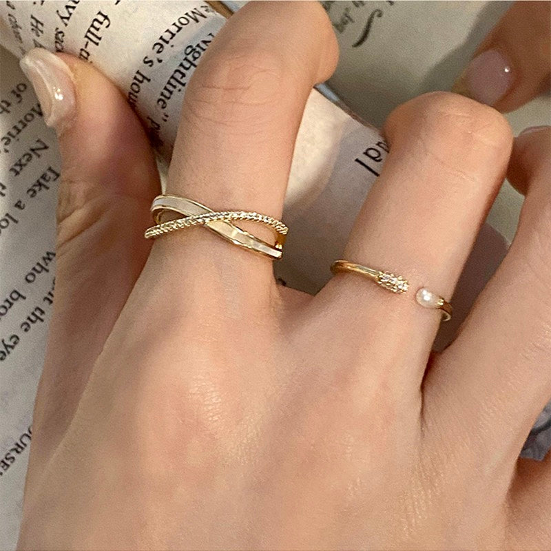 Elegant Crossover Pearl Midi Ring Set for Women - Trendy Stackable Jewelry for Everyday Wear, Parties & Special Occasions | A8508