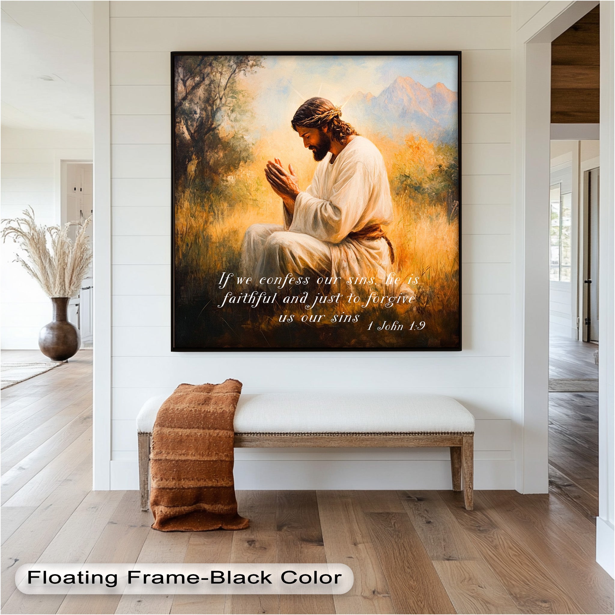 1 John 1:9 Bible Verse Oil Painting - Christian Scripture Wall Art for Home Decor, Church & Prayer Room - Divine Forgiveness Scripture Artwork