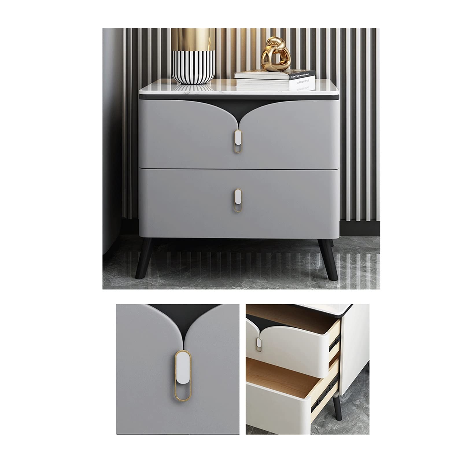 Modern Slate Bedside Table - 15.7 Inch Small Nightstand with Durable Texture Craft for Bedroom, Living Room & Office - Stylish & Functional Side Table for Home Decor (Style 08)