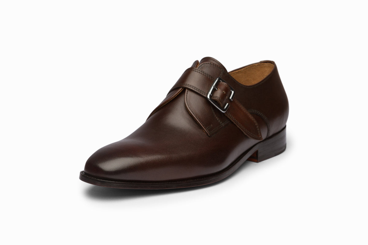 Dark Brown Plain Toe Single Monk Strap Dress Shoes for Men - Perfect for Business, Office & Formal Occasions