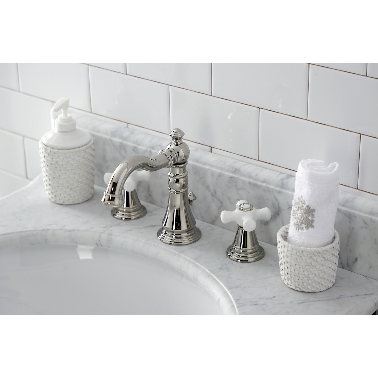 American Classic FSC1979APX 3-Hole Widespread Bathroom Faucet - Two Handle Deck Mount with Brass Pop-Up Drain in Polished Nickel - Perfect for Modern Bathroom Vanities and Powder Rooms