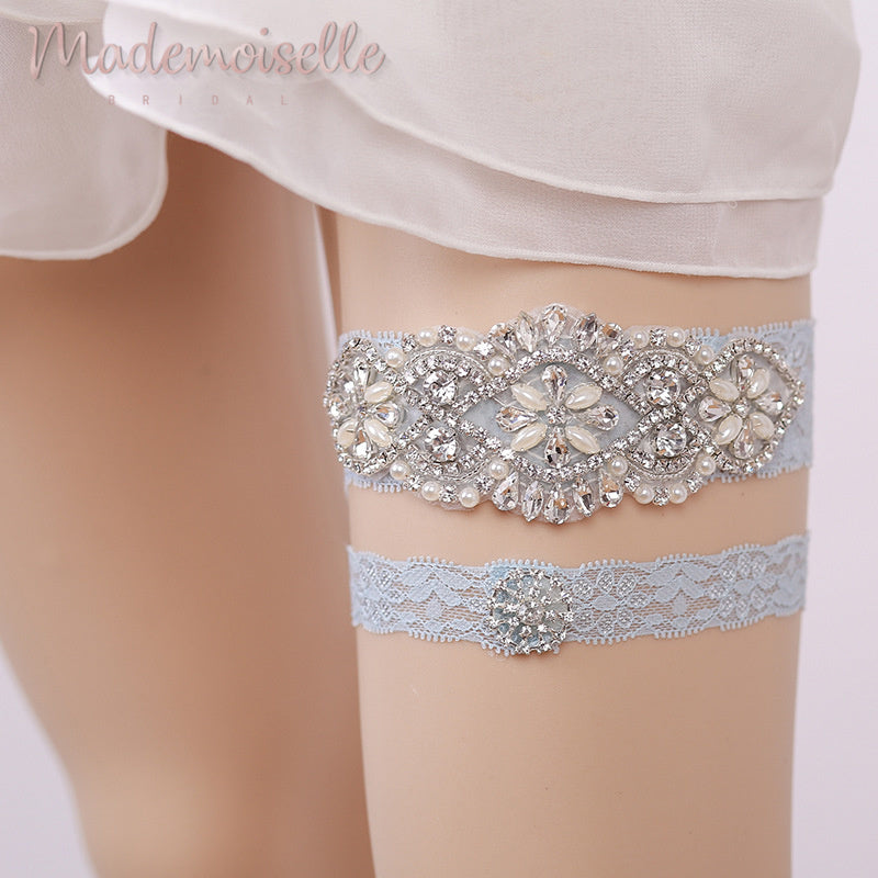 Elegant Something Blue Bridal Garter Set - Wedding Garter Belt for Bride, Lace Bridal Accessories - Perfect for 'Something Blue' Tradition, Bouquet Toss & Wedding Photography