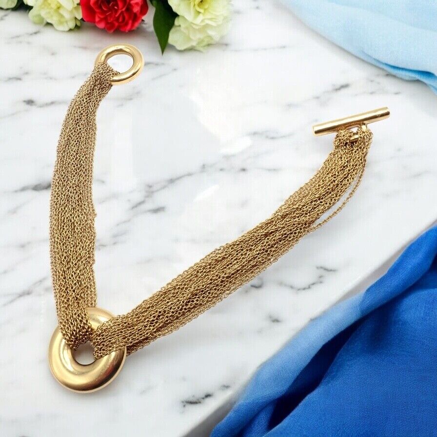 Authentic Tiffany & Co 18k Yellow Gold Multi-Strand Chain Toggle Bracelet - Luxury Jewelry Gift for Women, Perfect for Weddings & Special Occasions