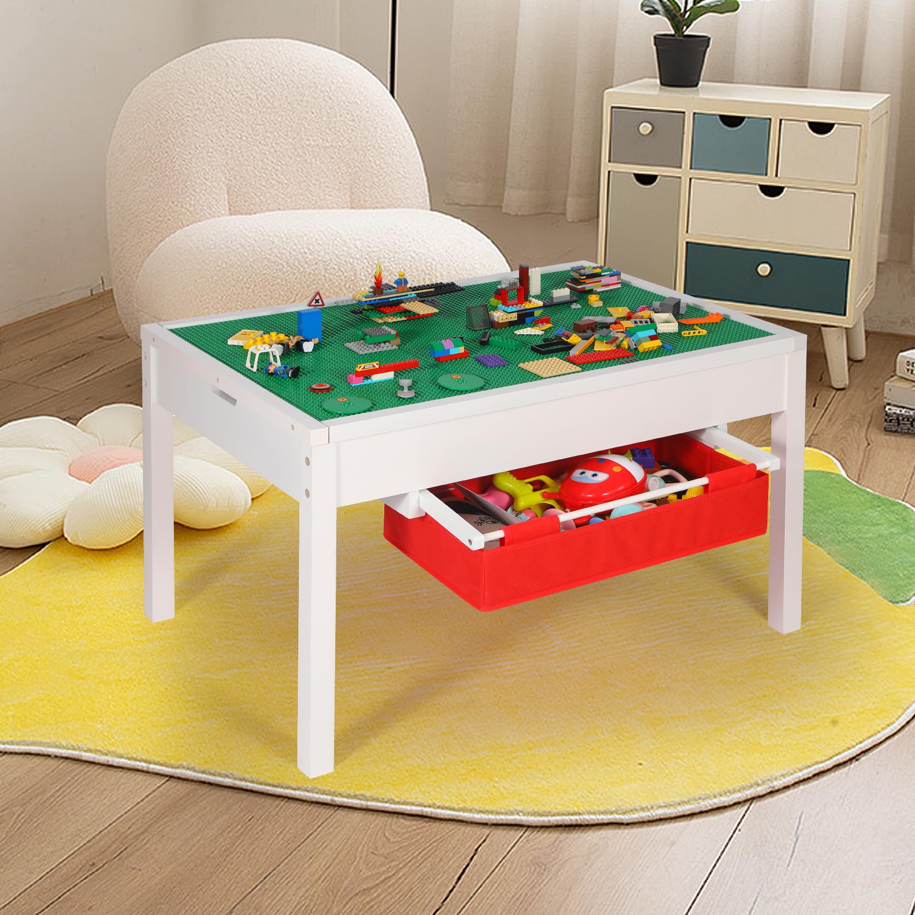 RedSwing 2-in-1 Kids Activity Table with Storage | Large Play Table for Boys & Girls Ages 5-12 | White Multi-Functional Kids Furniture for Arts, Crafts & Learning Activities