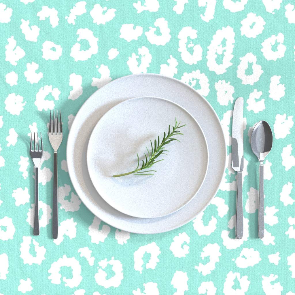 Custom Summer Leopard Mint Print Cotton Sateen Tablecloth 70