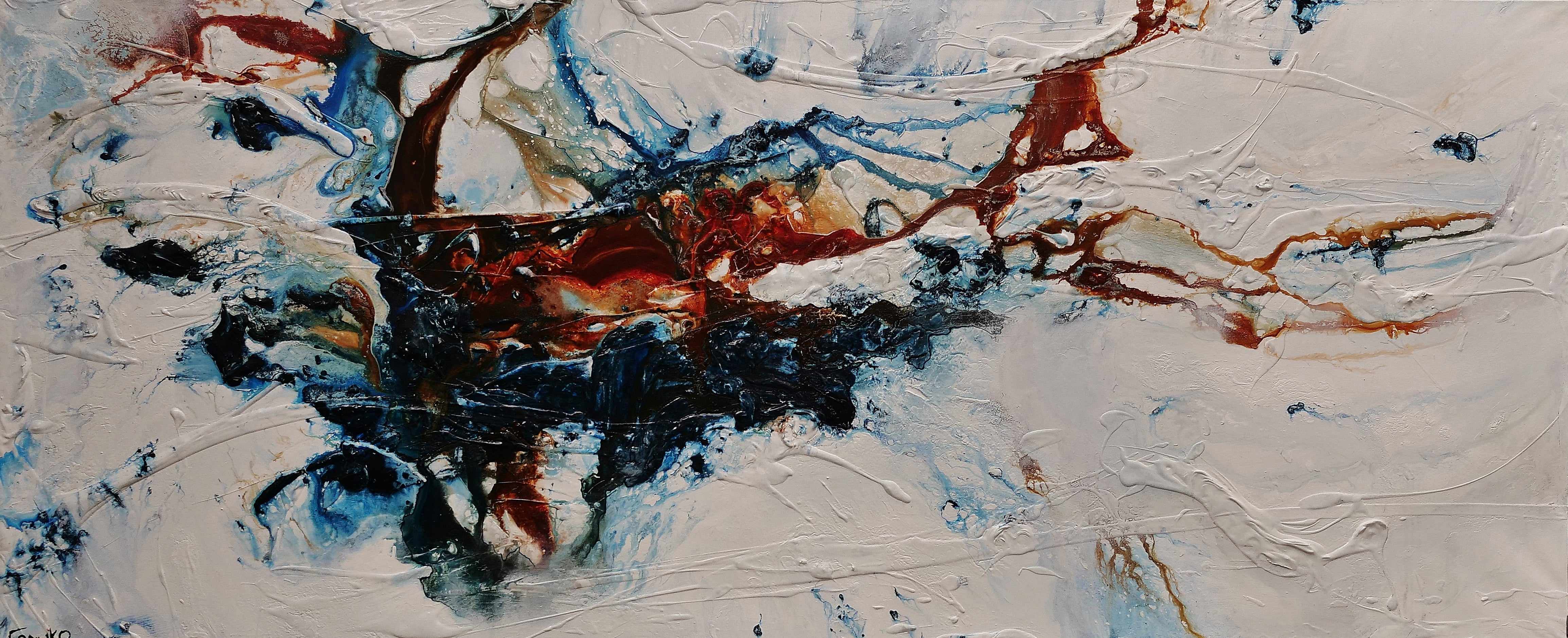 Midnight Oxide 240cm x 100cm Blue Rust Textured Abstract Canvas Art - Modern Wall Decor for Living Room, Bedroom & Office