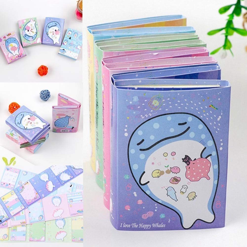 Whale Sticky Notes Set - Cute Foldable Memo Pad with Bookmark, Perfect for Office, School & Home Organization - Great Gift Idea for Students & Stationery Lovers