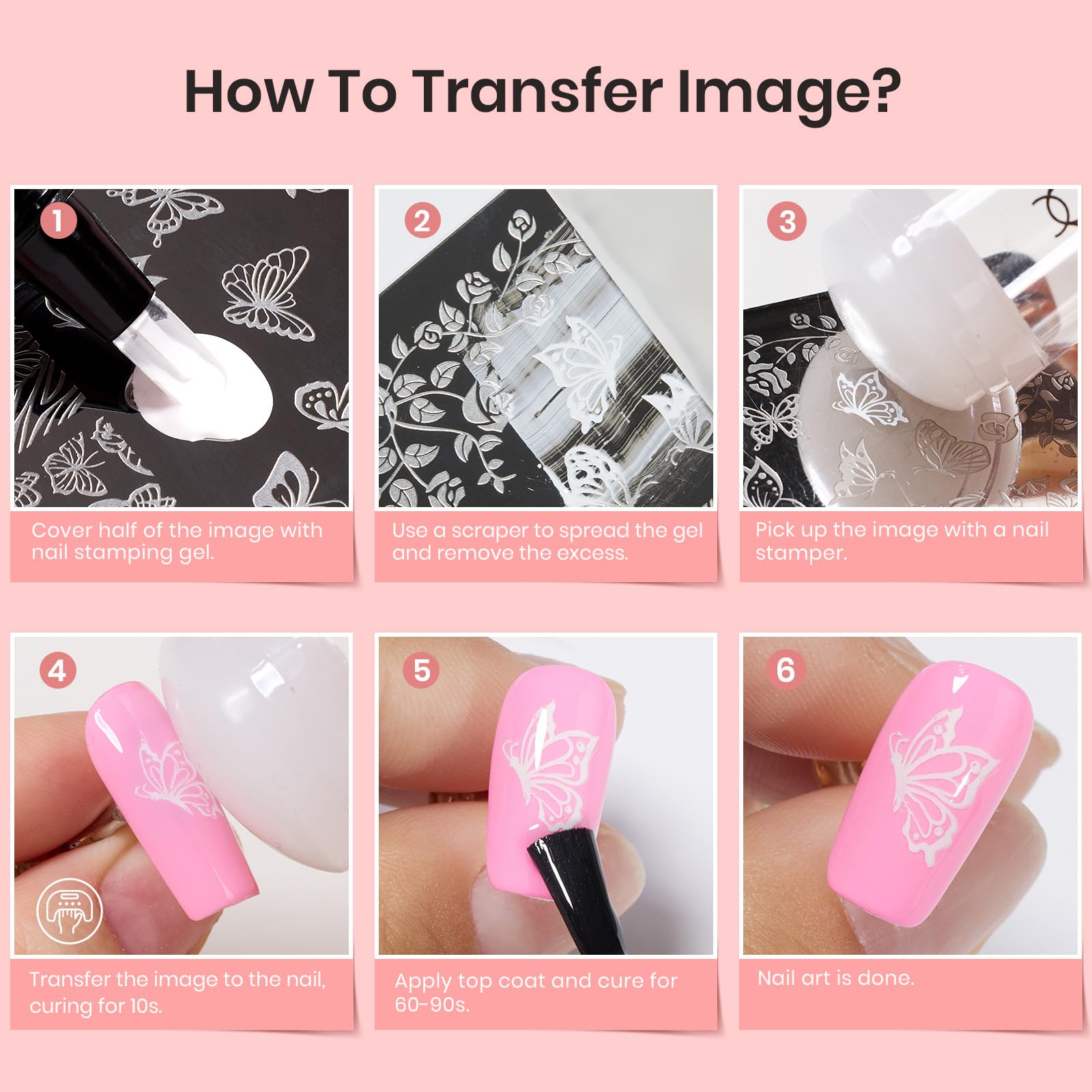 Beetles French Tip Nail Stamp Kit - Silicone Nail Art Stamper with Long Stamper & Cuticle Guard | UV LED Gel Polish Manicure Set for Women | Perfect for Home Salon & DIY Nail Designs