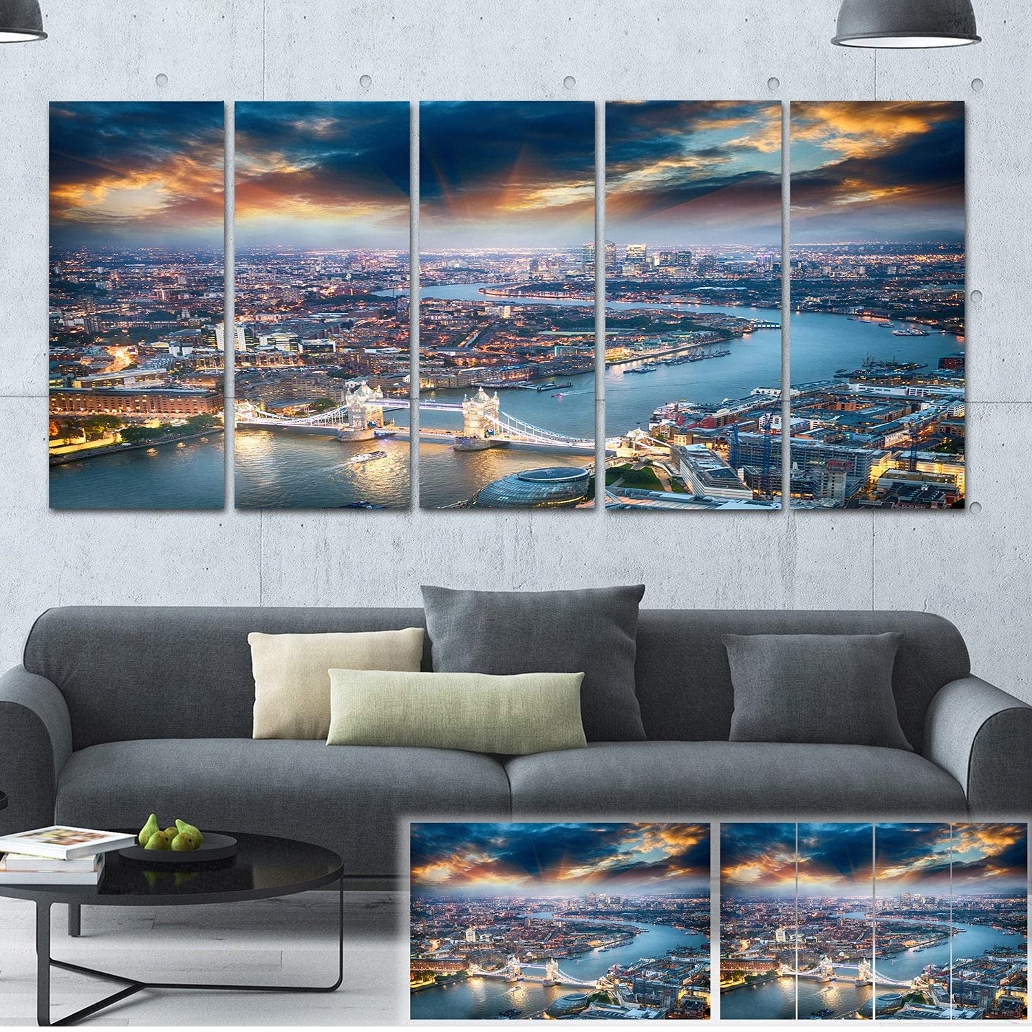 DESIGN ART 'Aerial View of London at Dusk' Cityscape Canvas Print - 30x30 Inches Large Wall Art - Perfect for Living Room, Office & Home Decor