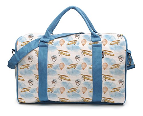 Stylish Airplane & Balloon Printed Canvas Duffle Bag for Travel - Perfect Carry-On for Weekend Getaways & Gym Essentials