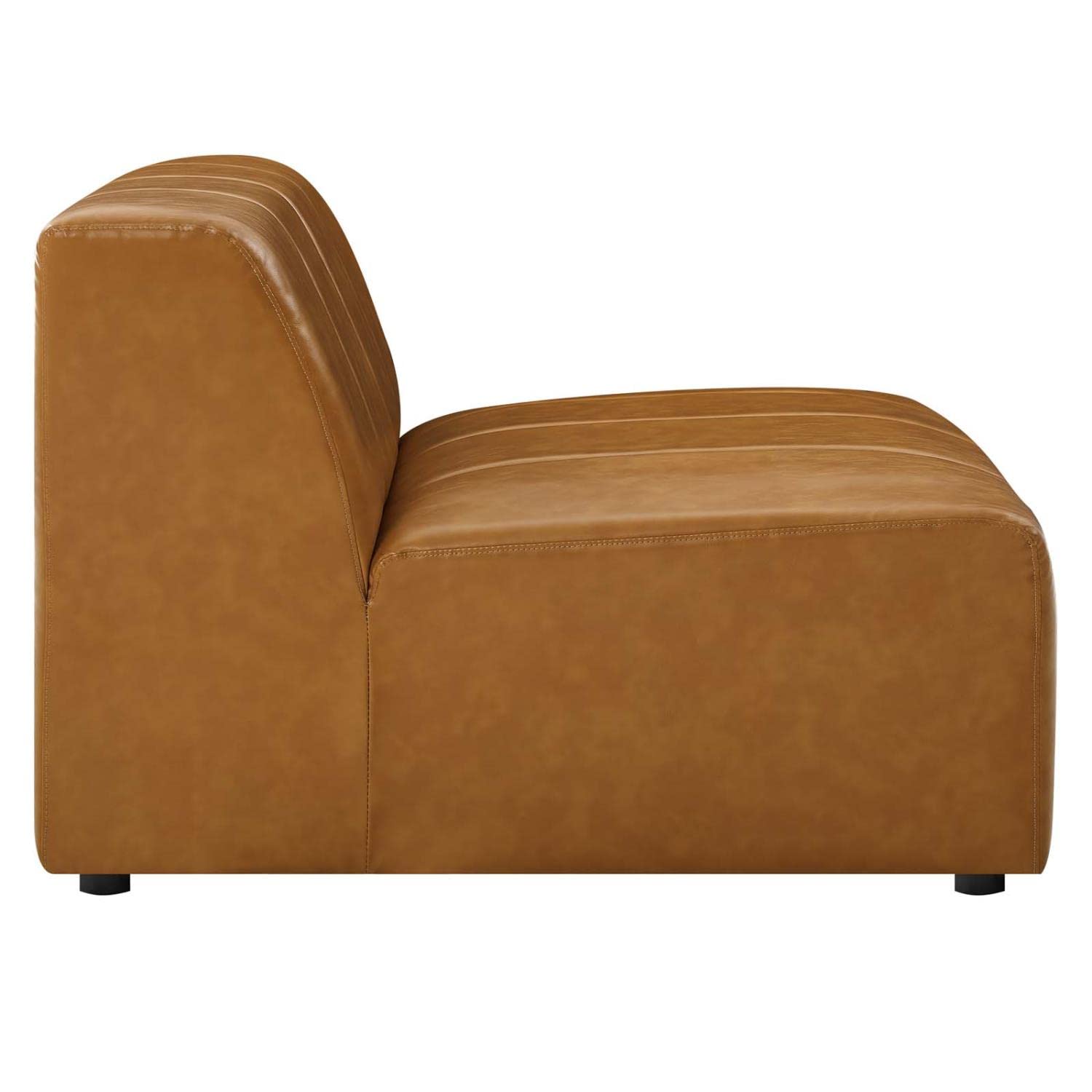 Modway Bartlett Channel Tufted Vegan Leather 6-Piece Sectional Sofa in Tan - Modern L-Shaped Couch for Living Room, Lounge & Home Theater