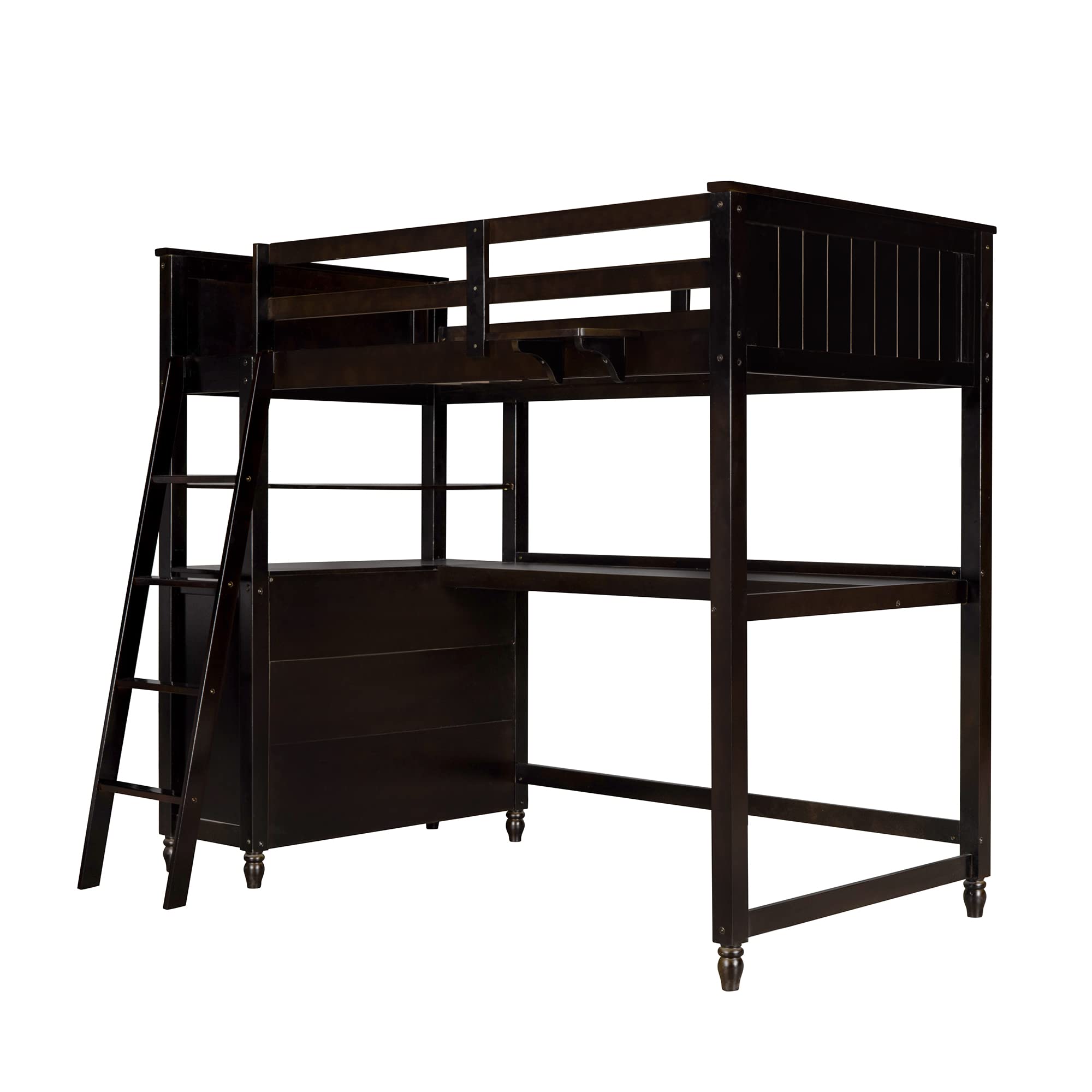 Harper & Bright Designs Twin Size Wooden Loft Bed with Built-in Desk, Drawers & Storage Shelves - Space-Saving Study & Sleep Solution for Kids, Teens & Adults (Espresso) - Perfect for Small Bedrooms, Dorm Rooms & Home Offices