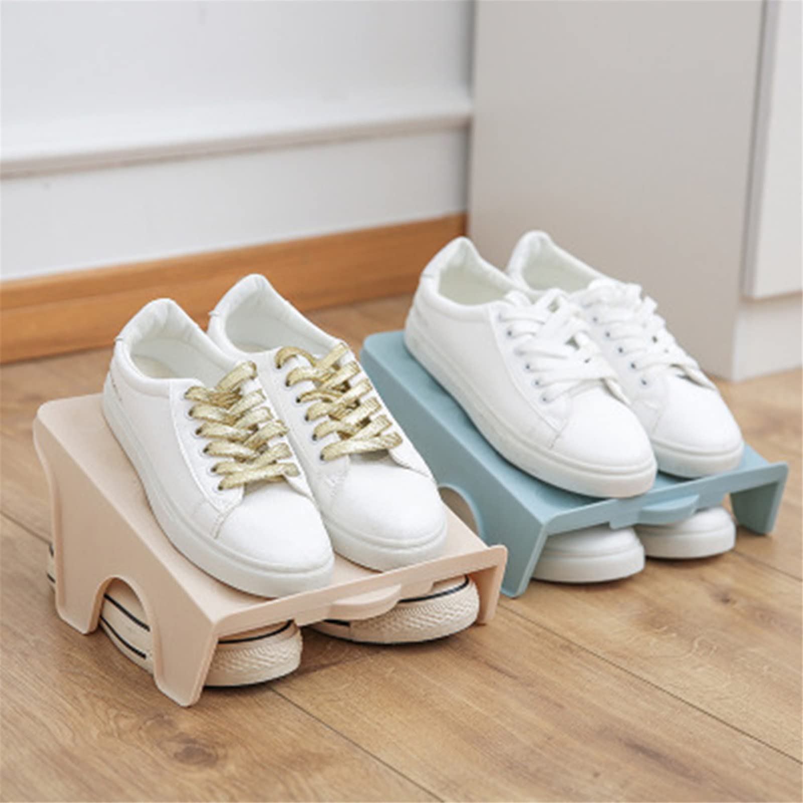 ASkinds 4 Pack Shoe Stacker Organizer - Double Layer Space Saving Shoe Rack for Closet - Increases Storage by 200% - Perfect for Home, Apartment & Dorm Organization (Apricot) - Ideal for Small Spaces & Shoe Lovers