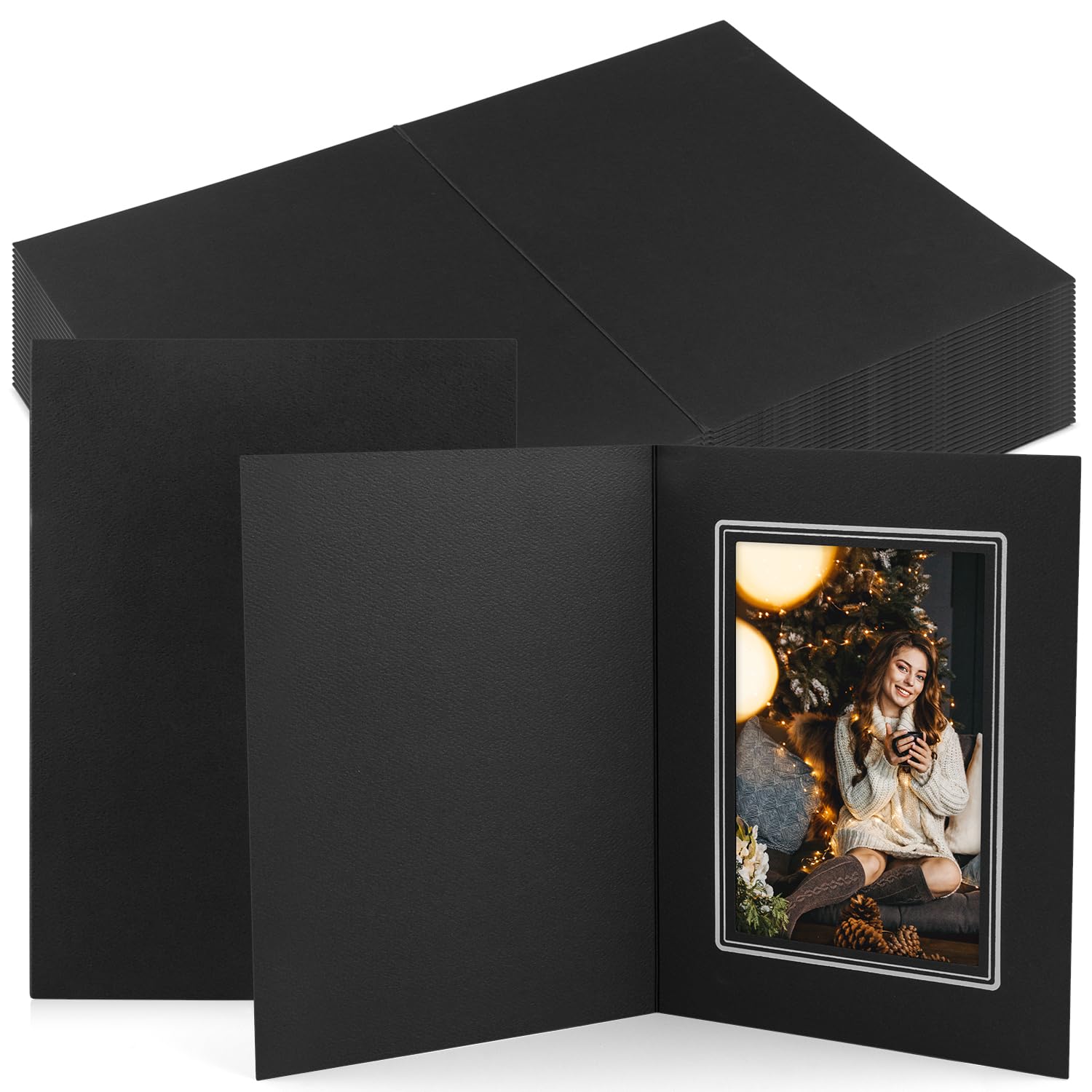 Premium 4x6 Photo Folders - Pack of 25 Cardboard Picture Frames with Silver Lining | Elegant Greeting & Invitation Cards for Graduation, Wedding, Christmas | Perfect for Special Events, Photo Displays & Memory Keepsakes
