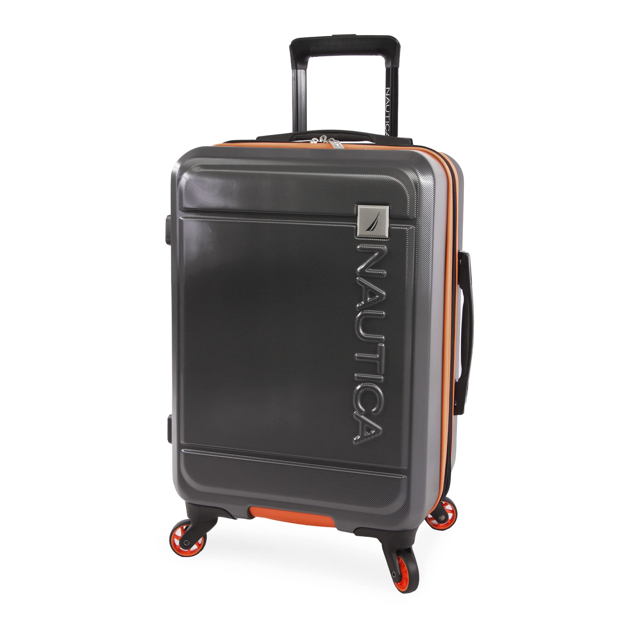 NAUTICA Roadie 3-Piece Hardside Luggage Set in Grey/Orange - Lightweight Spinner Suitcase for Travel, Business Trips & Vacations | Durable Carry-On & Check-In Luggage with 360° Wheels