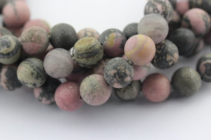 2.0mm Large Hole Rhodonite Matte Round Beads - 8mm, 10mm, 15.5 Strand - DIY Jewelry Making, Bracelet & Necklace Crafting Supplies for Beaders