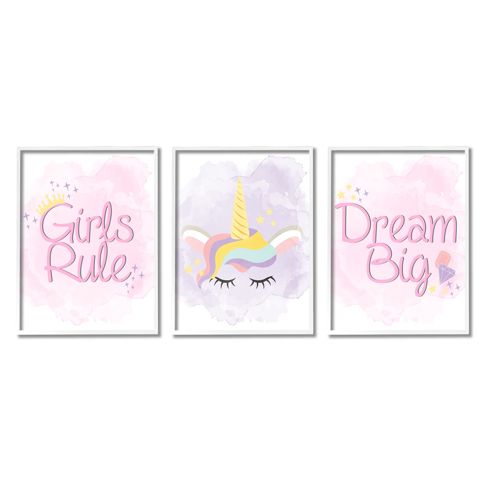 Stupell Industries 'Girls Rule Dream Big' Unicorn & Star Crown Framed Wall Art - 11x14 Inches, Pink - Perfect for Kids' Room, Nursery & Girls' Bedroom Decor