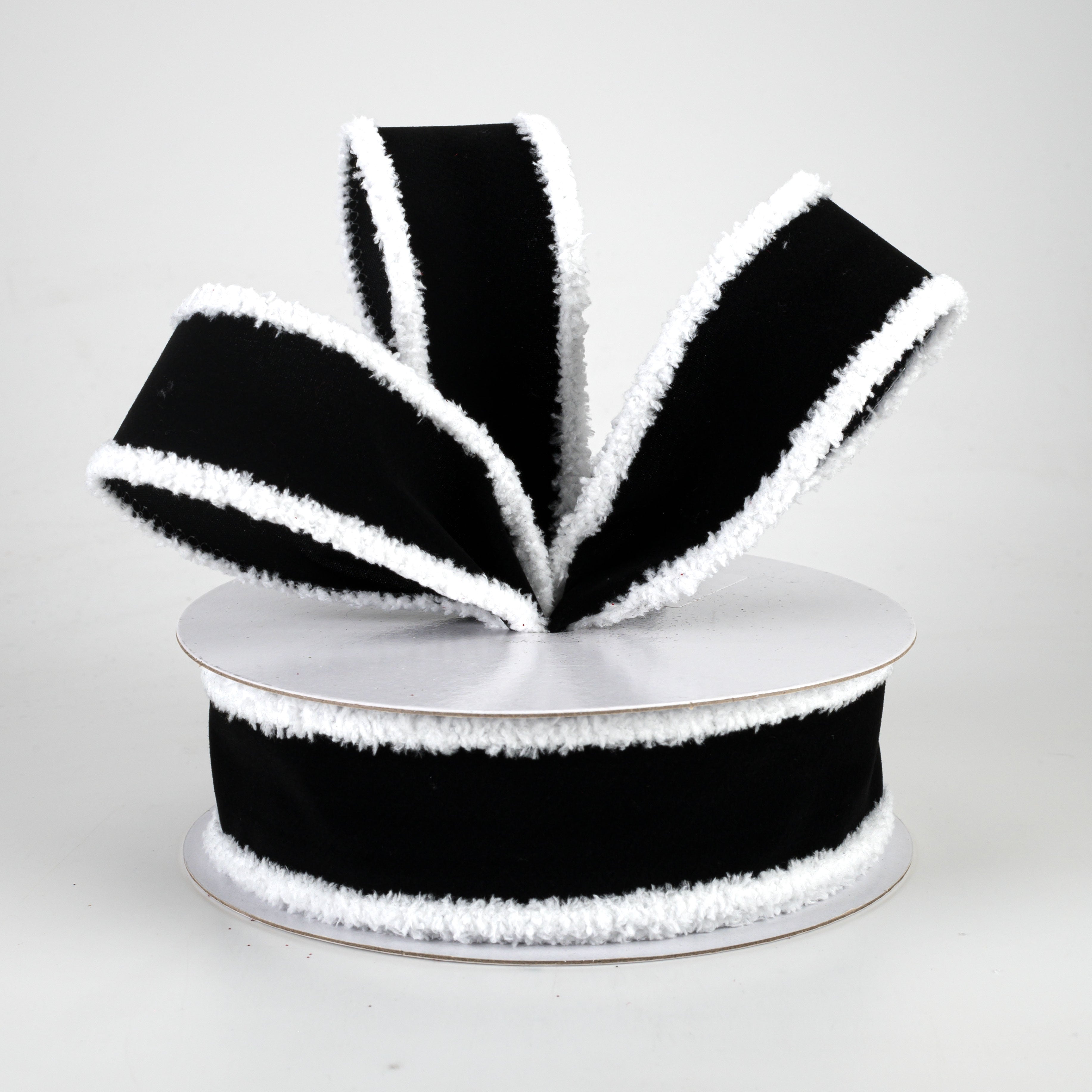 1.5 Inch Chenille Edge Velvet Ribbon - Black & White (10 Yards) for DIY Crafts, Gift Wrapping, Hair Bows & Home Decor