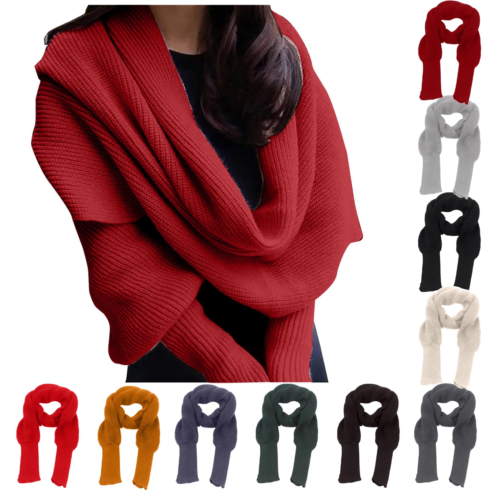 2024 Women's Chunky Knit Sweater Scarf with Sleeves - Warm Winter Cable Wrap Shawl - Black Friday Deals & Clearance - Perfect for Cold Weather Outfits, Holiday Gifts and Cozy Indoor Wear