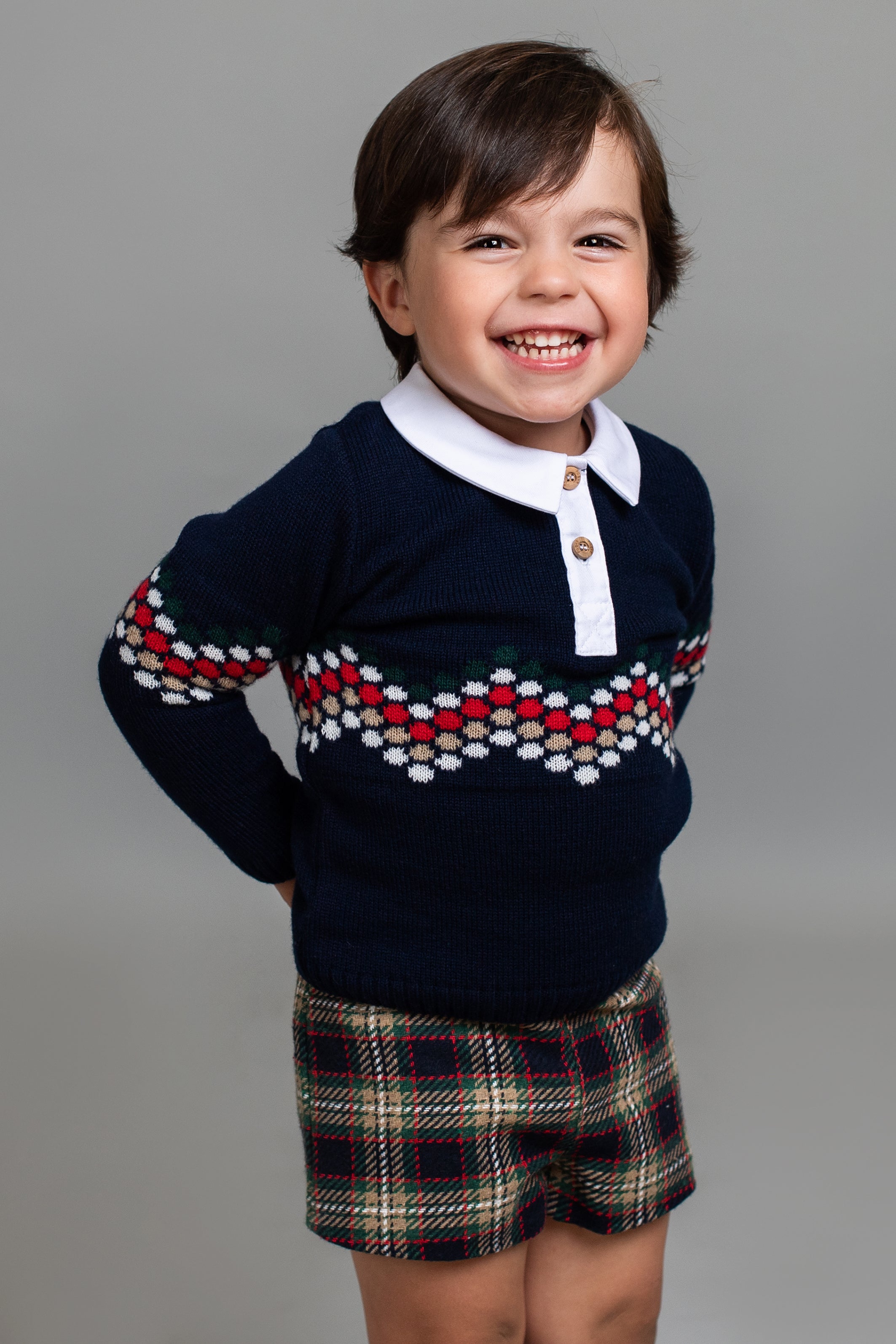 Percy Navy Knit Polo Shirt & Tartan Shorts Set - Men's Casual Summer Outfit for Beach, Golf, and Outdoor Activities