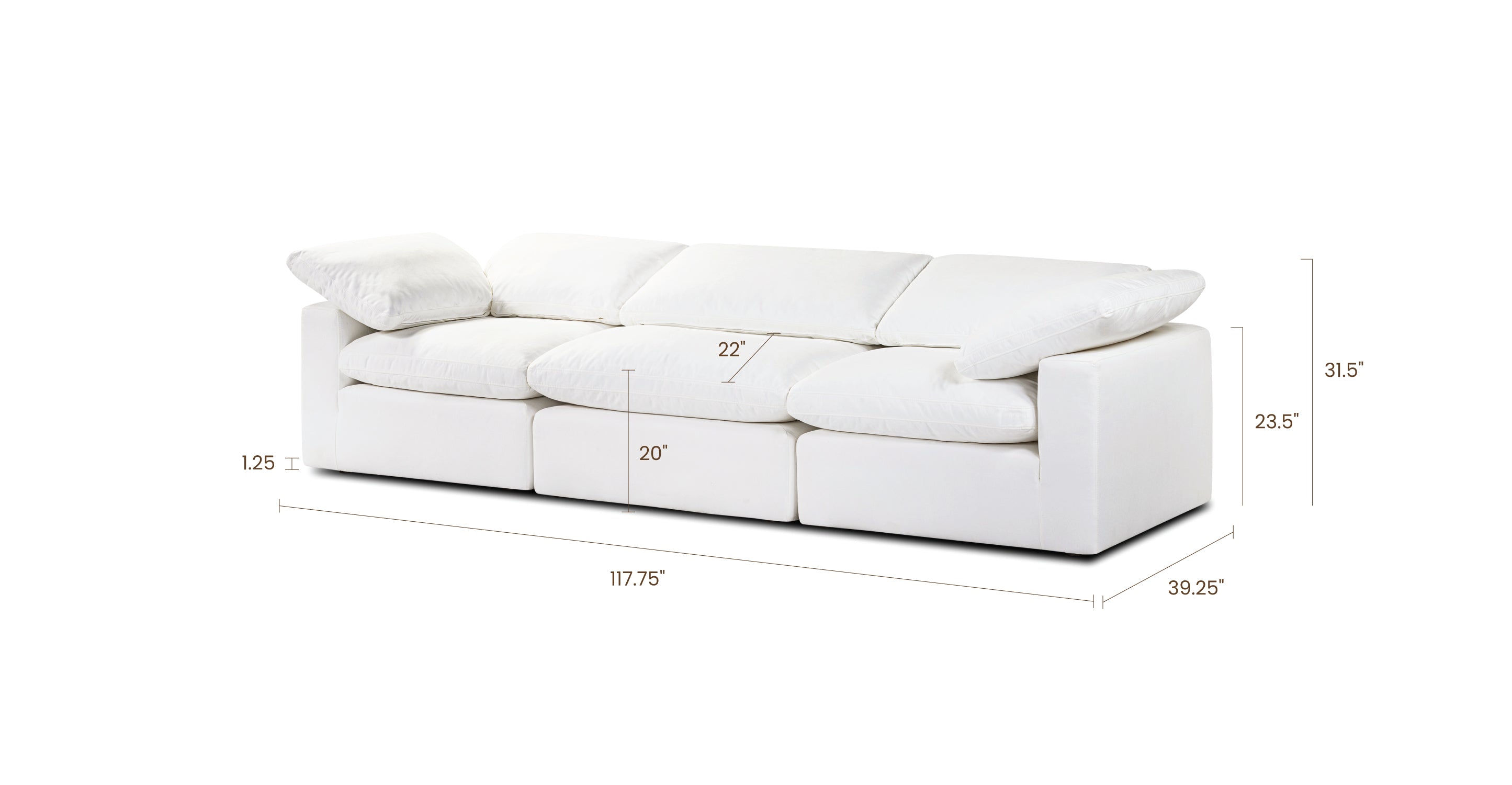 3-Seat Aspen Modular Sofa - Modern Sectional Couch for Living Room, Lounge & Office - Soft Fabric Upholstery, Easy Assembly, Space-Saving Design
