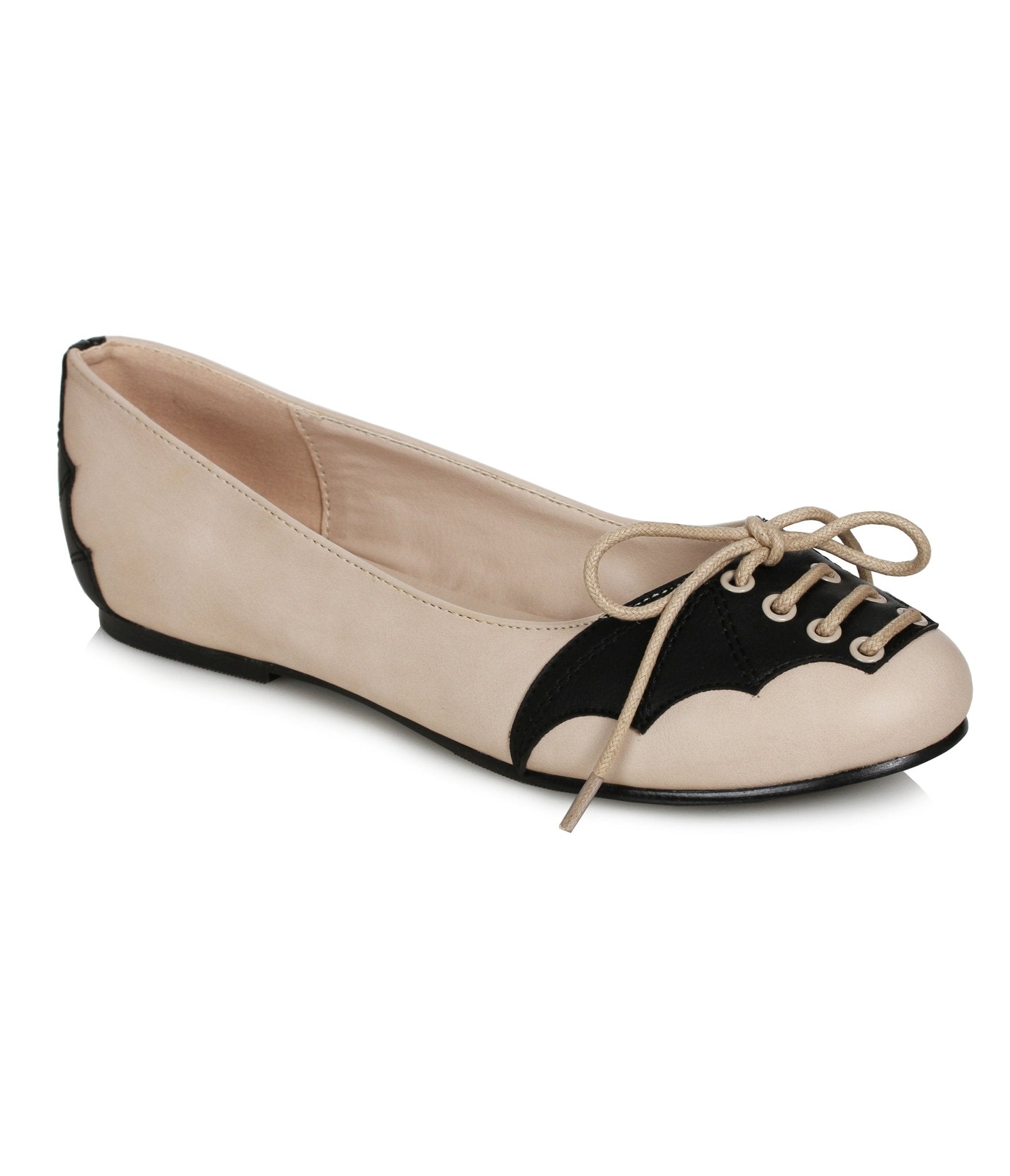 Ellie Shoes Women's Beige & Black Bat Wing Flats - Comfortable Ballet Flat Shoes for Casual Wear, Office & Everyday Use