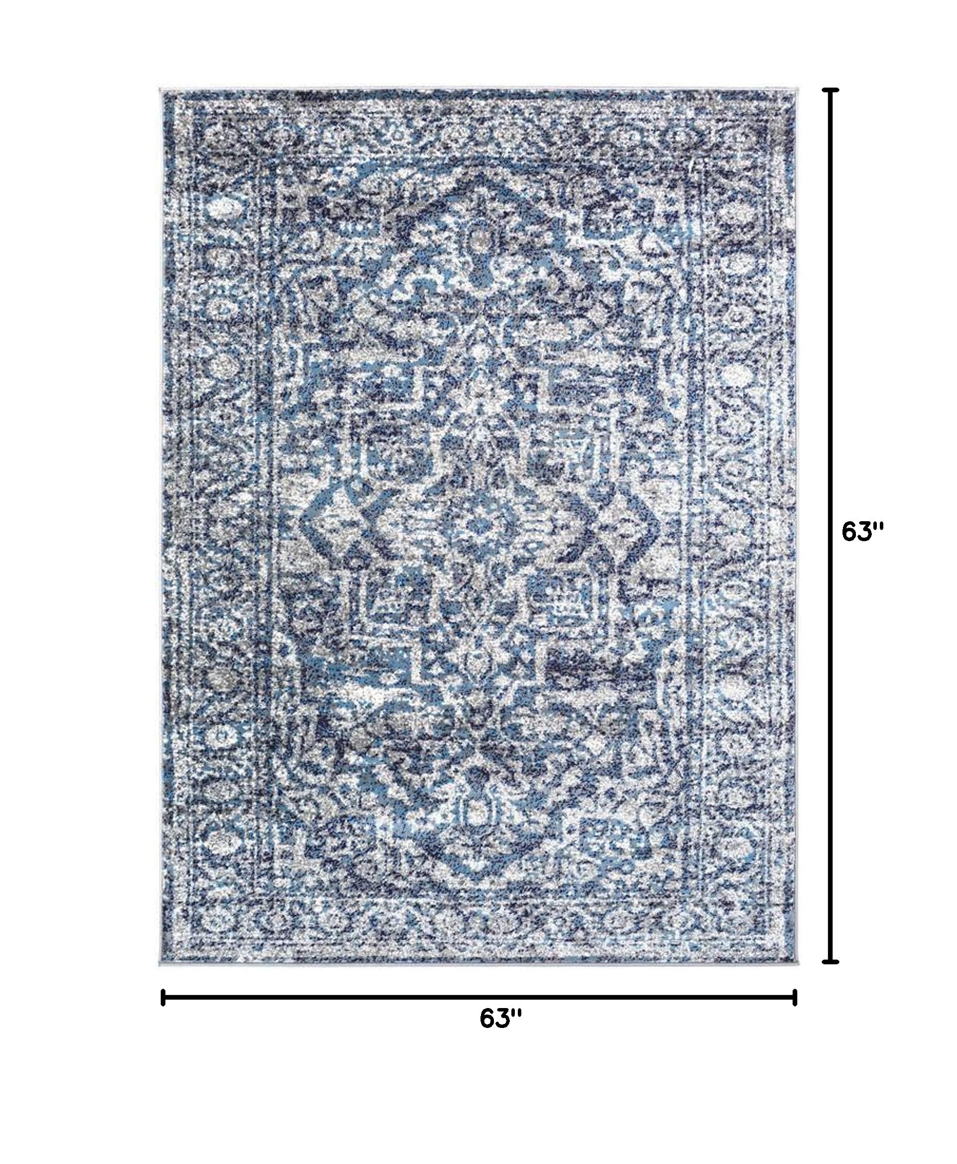Mark&Day 5ft Round Emma Traditional Navy Area Rug - Blue & White Non-Slip Carpet for Living Room, Bedroom, Kitchen | Soft & Durable Indoor Floor Mat (5'3