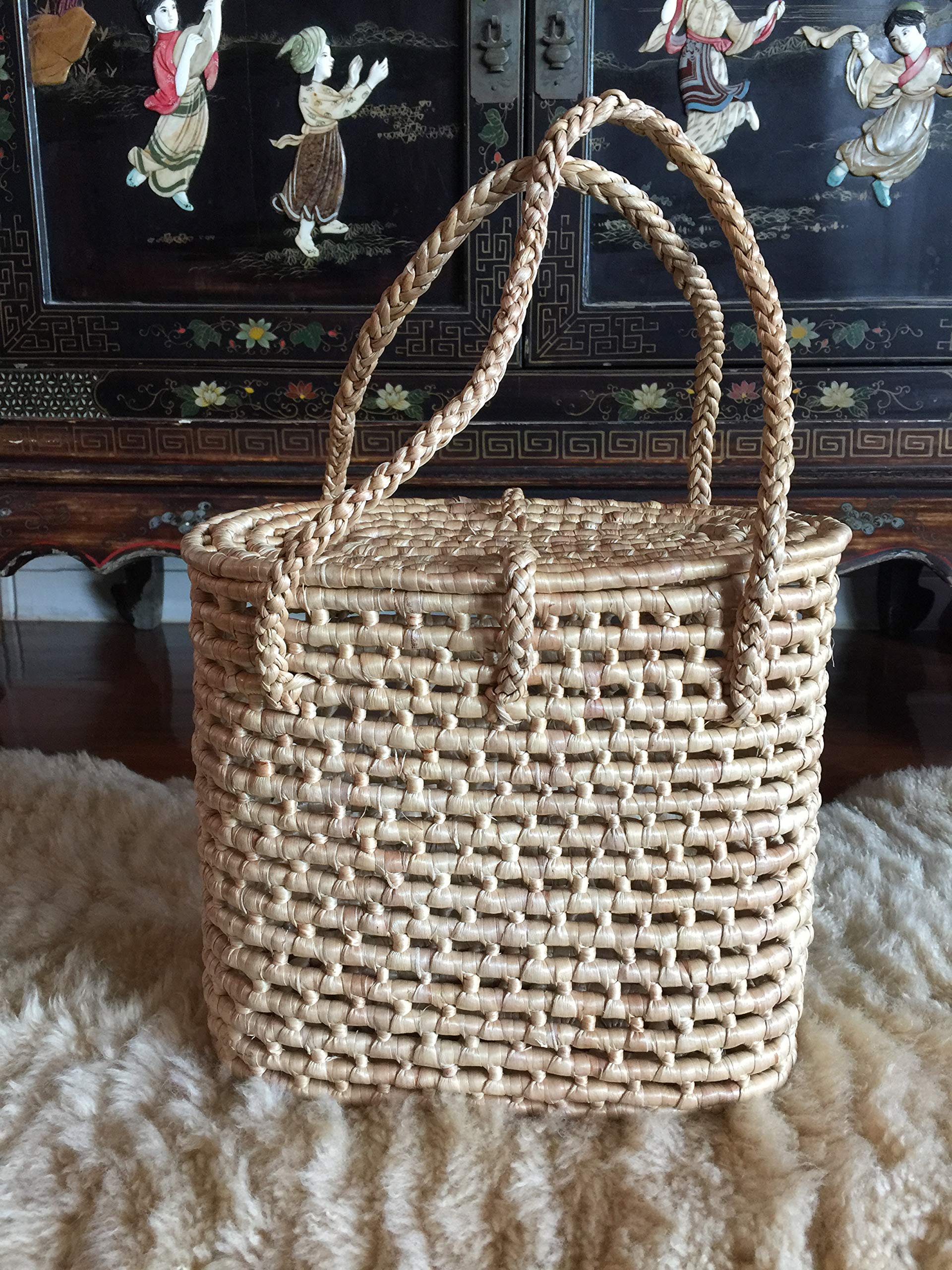 Stylish Handwoven Straw Tote Bag with Top Handles - Eco-Friendly Summer Beach Bag for Women, Perfect for Shopping, Market & Picnic Use
