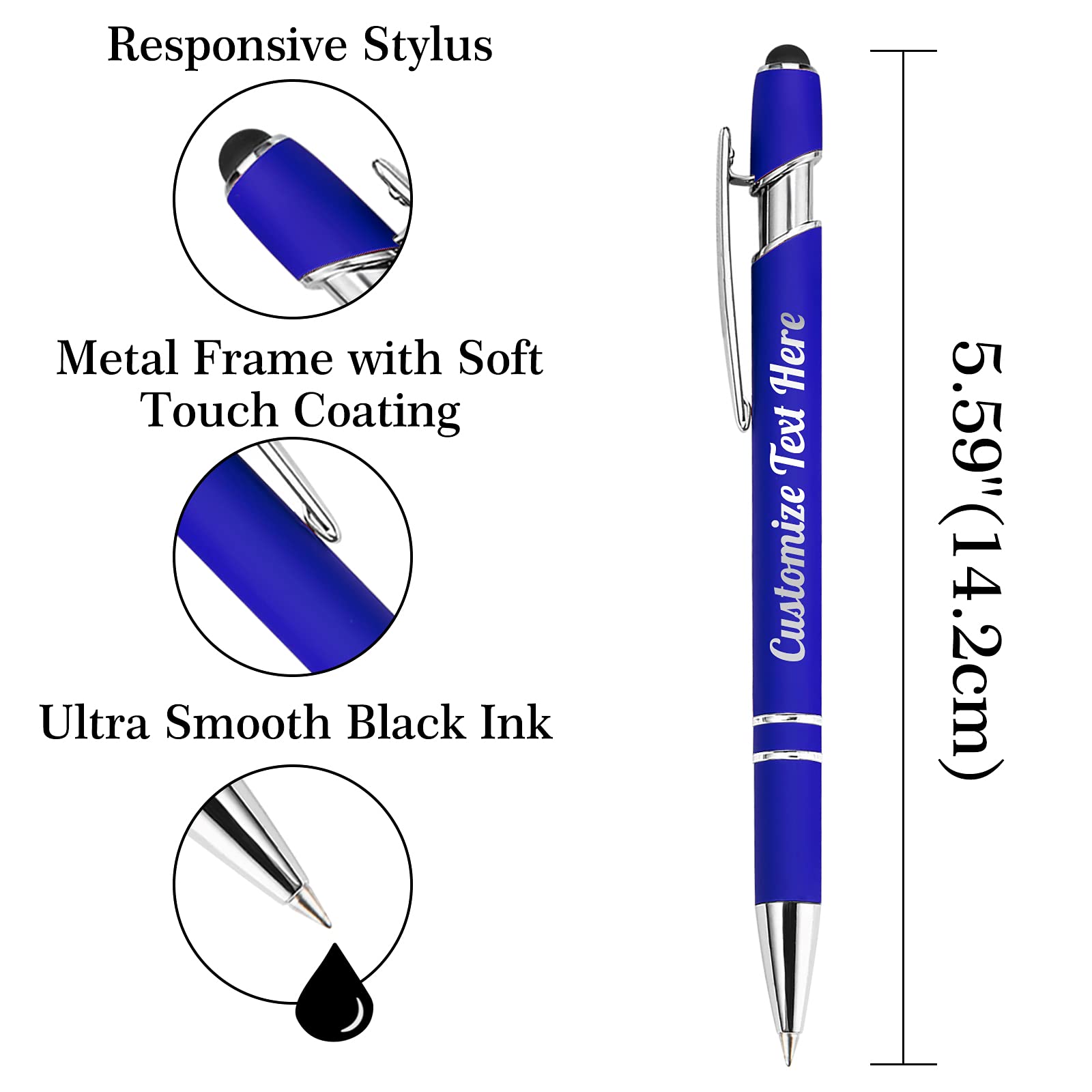 500 Custom Engraved Ballpoint Pens Bulk - Personalized with Business Name, Logo & Message - Stylus Tip, Medium Point, Black Ink (108 Pack) - Ideal for Corporate Gifts, Promotions & Office Use