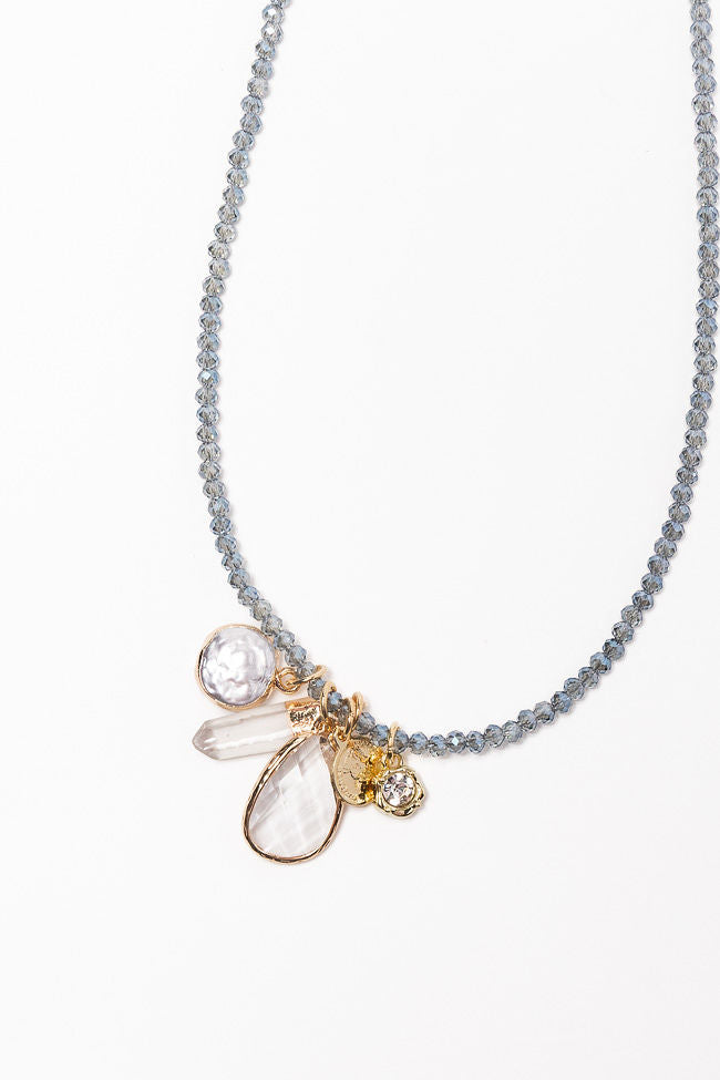 Blue Beaded Multi-Charm Necklace for Women - Bohemian Style Layered Beaded Jewelry for Casual Wear & Special Occasions