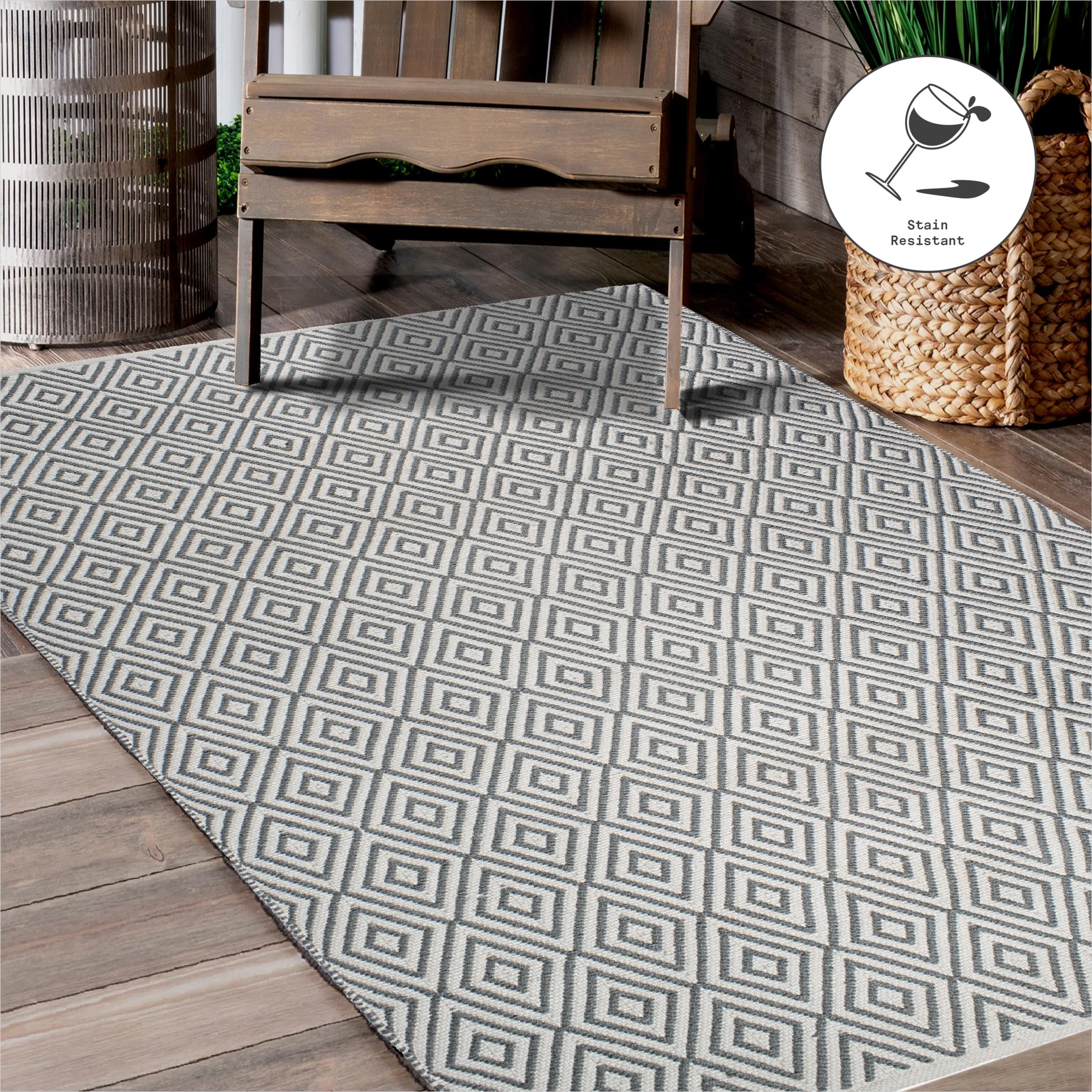 Fab Habitat Machine Washable Area Rug - Hand Woven Stain Resistant Pet Friendly Recycled Polyester - Diamond Pattern Gray & White 4x6 ft - Perfect for Bedroom & Living Room Decor