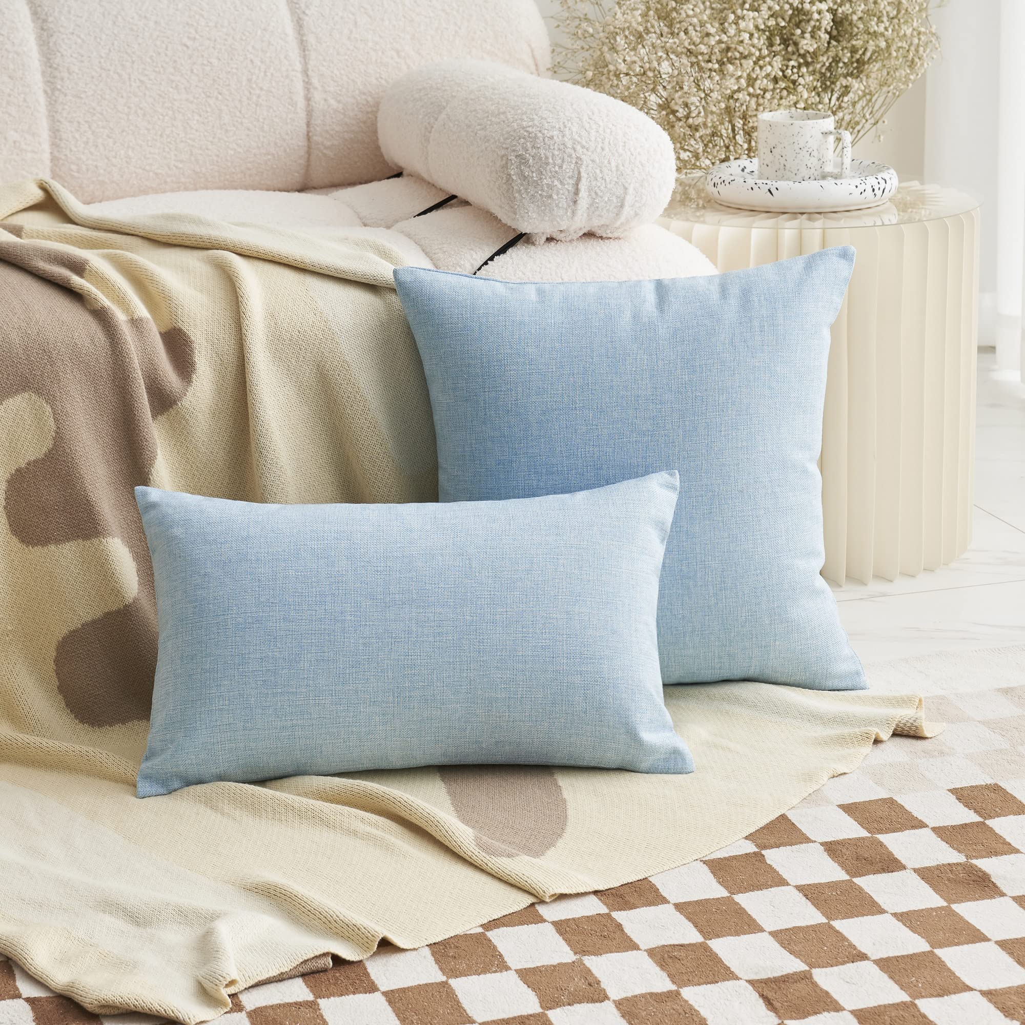 Demetex Blue 18x18 Inch Square Pillow Covers Set of 2 - Farmhouse Decorative Throw Pillows for Couch, Sofa & Chair - Soft & Stylish Home Decor for Living Room, Bedroom or Porch