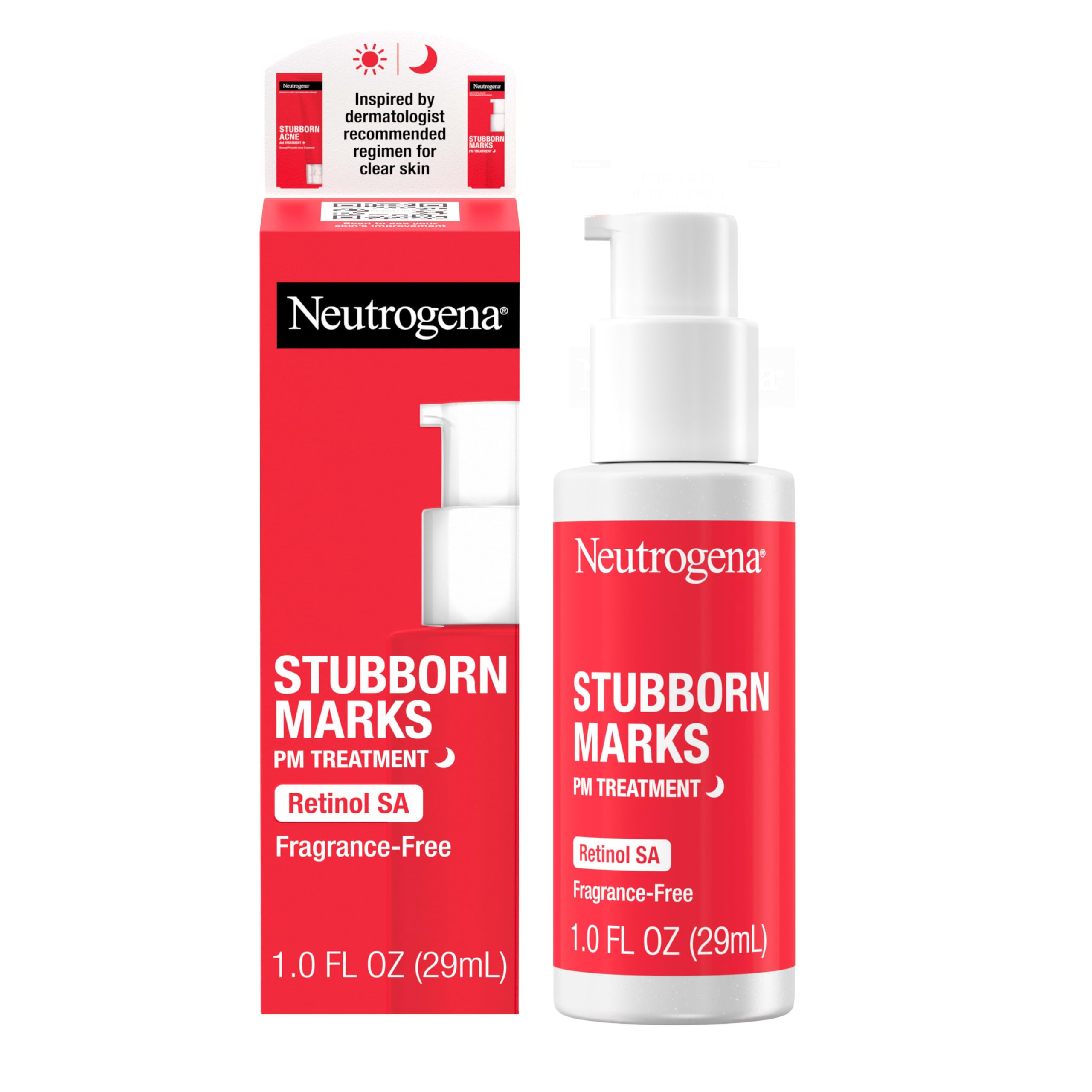Neutrogena Retinol SA PM Treatment for Stubborn Acne Marks & Uneven Skin Tone | Exfoliating Facial Serum to Reduce Post-Acne Scars | Non-Comedogenic, Fragrance-Free, 1.0 Fl Oz | Nighttime Skincare Routine for Clear, Smooth Skin
