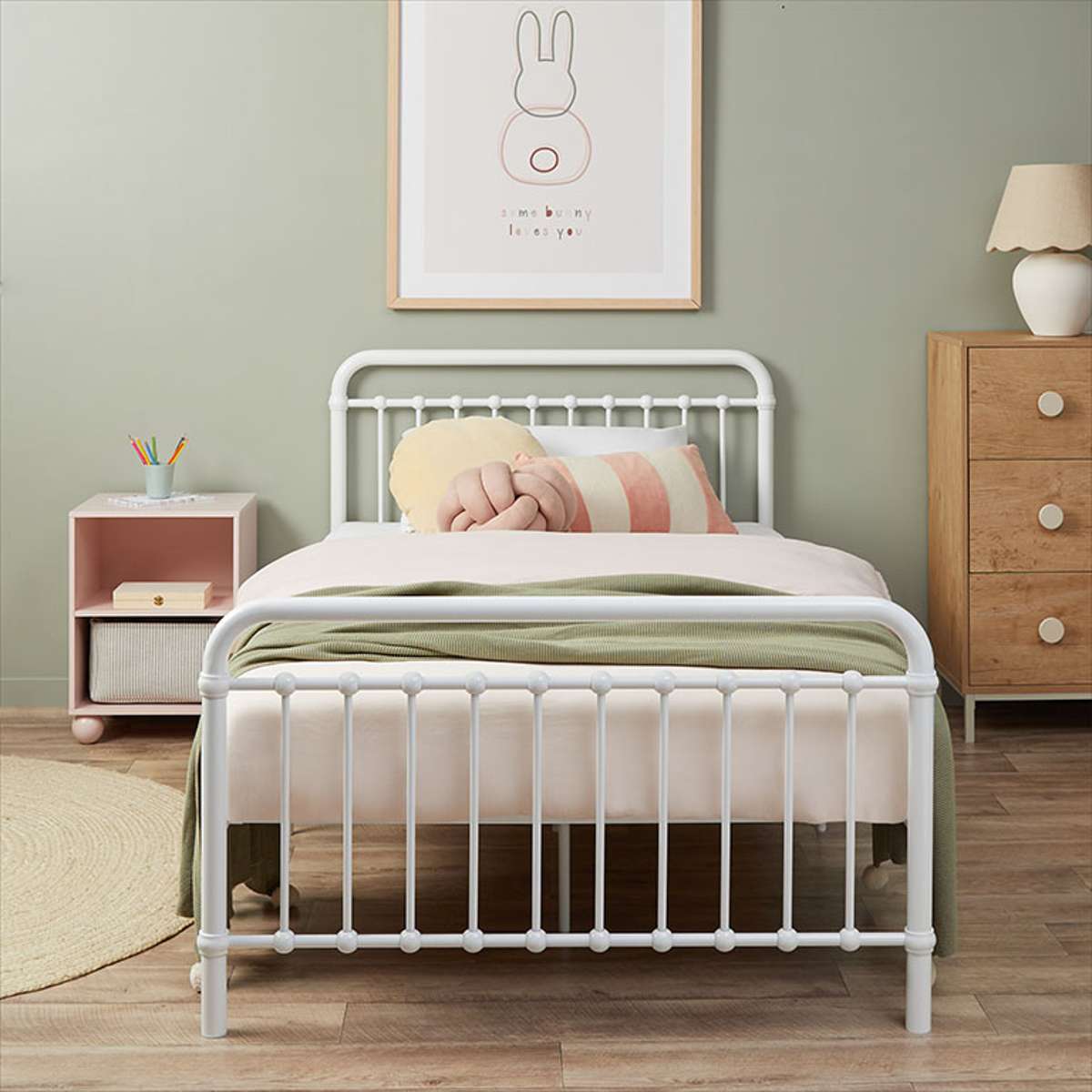 Sonata King Single Bed Frame with Mattress - White Wooden Platform Bed for Small Spaces | Perfect for Guest Rooms, Kids' Rooms & Studio Apartments