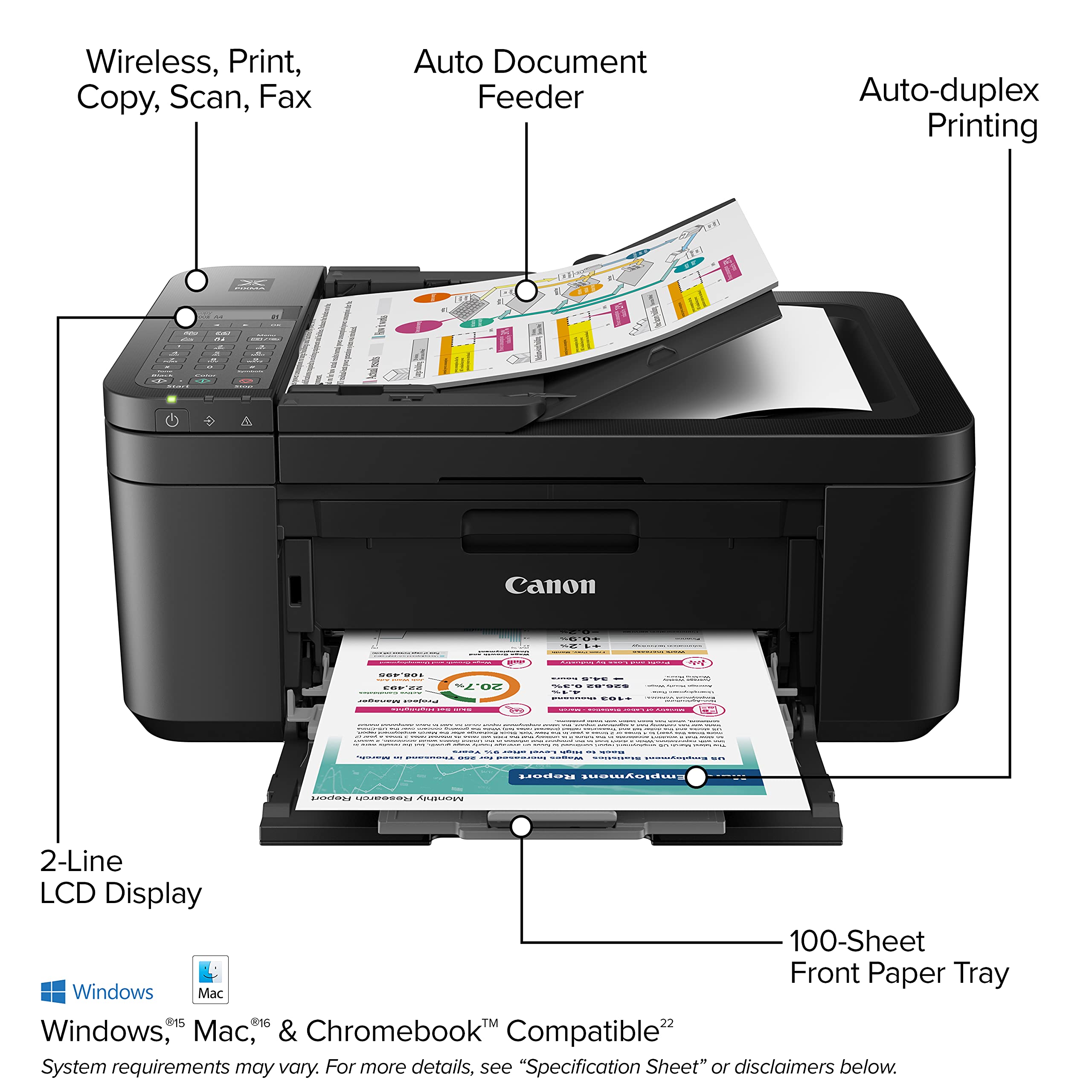 Canon PIXMA TR4720 Wireless All-in-One Printer with Auto Document Feeder, Mobile Printing & Fax | Home & Office Use | Compatible with Smartphones, Tablets & Laptops | Black Inkjet Printer with PG-275 Black & CL-276 Color Ink Cartridges | Ideal for Home Printing, School Projects & Small Business Documents
