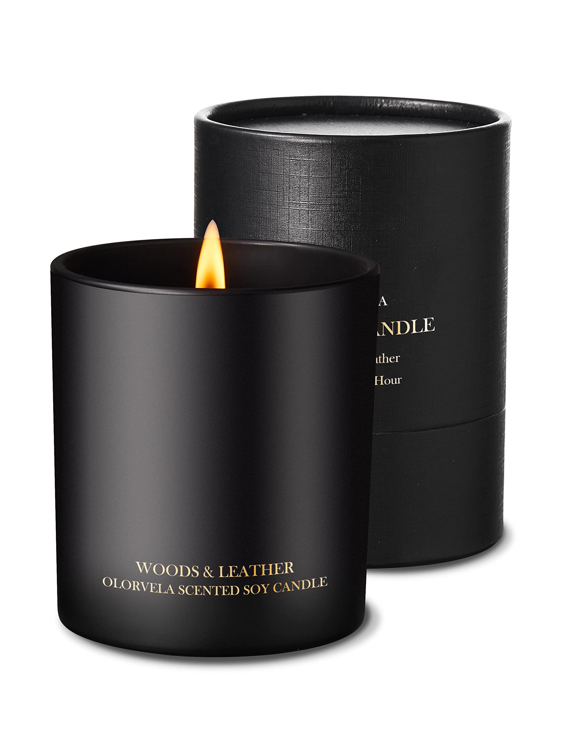 Premium Wood Wicked Candles for Men - 8oz Aromatherapy Scented Soy Candle with Woods & Leather Fragrance, 50-Hour Burn Time - Perfect for Home Relaxation, Meditation & Man Cave Decor