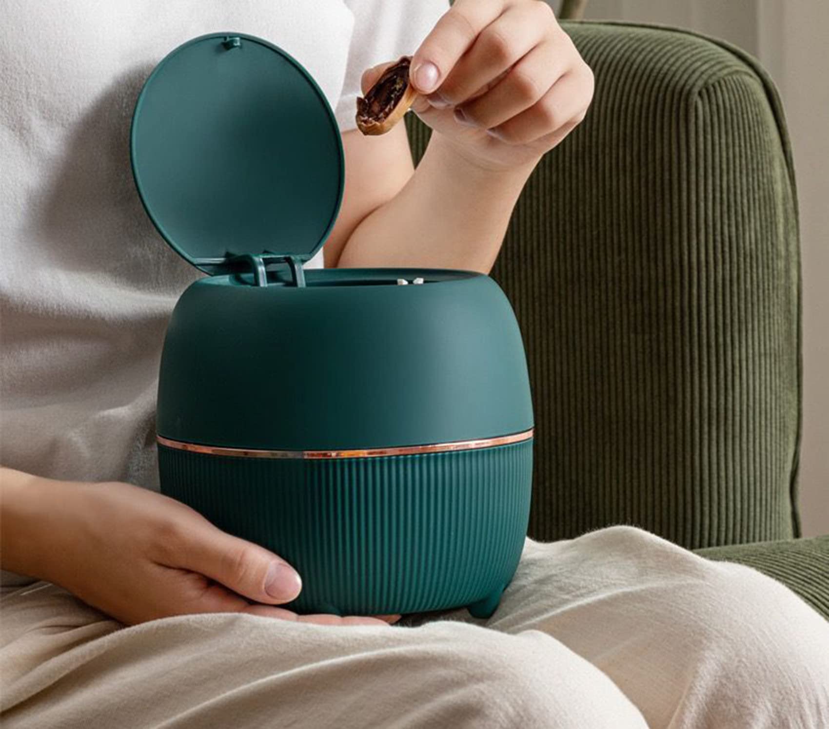 Eco-Friendly Mini Desktop Trash Can with Lid - Small Plastic Waste Bin for Home & Office Organization - Includes 50 Trash Bags (Green) | Perfect for Desk, Bathroom, Bedroom & Dorm Room Cleaning