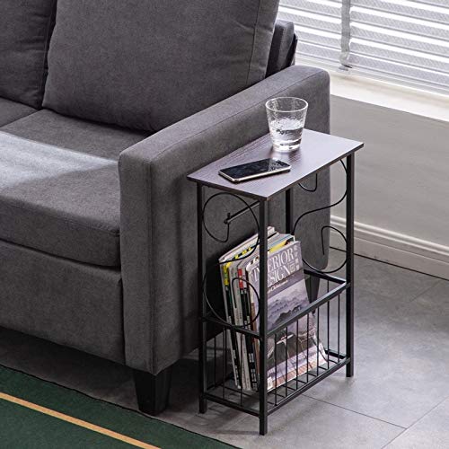 Modern Brown Rectangle MDF Multifunctional Side Table with Magazine Holder - Perfect for Bathroom, Living Room & Bedroom Storage Organization