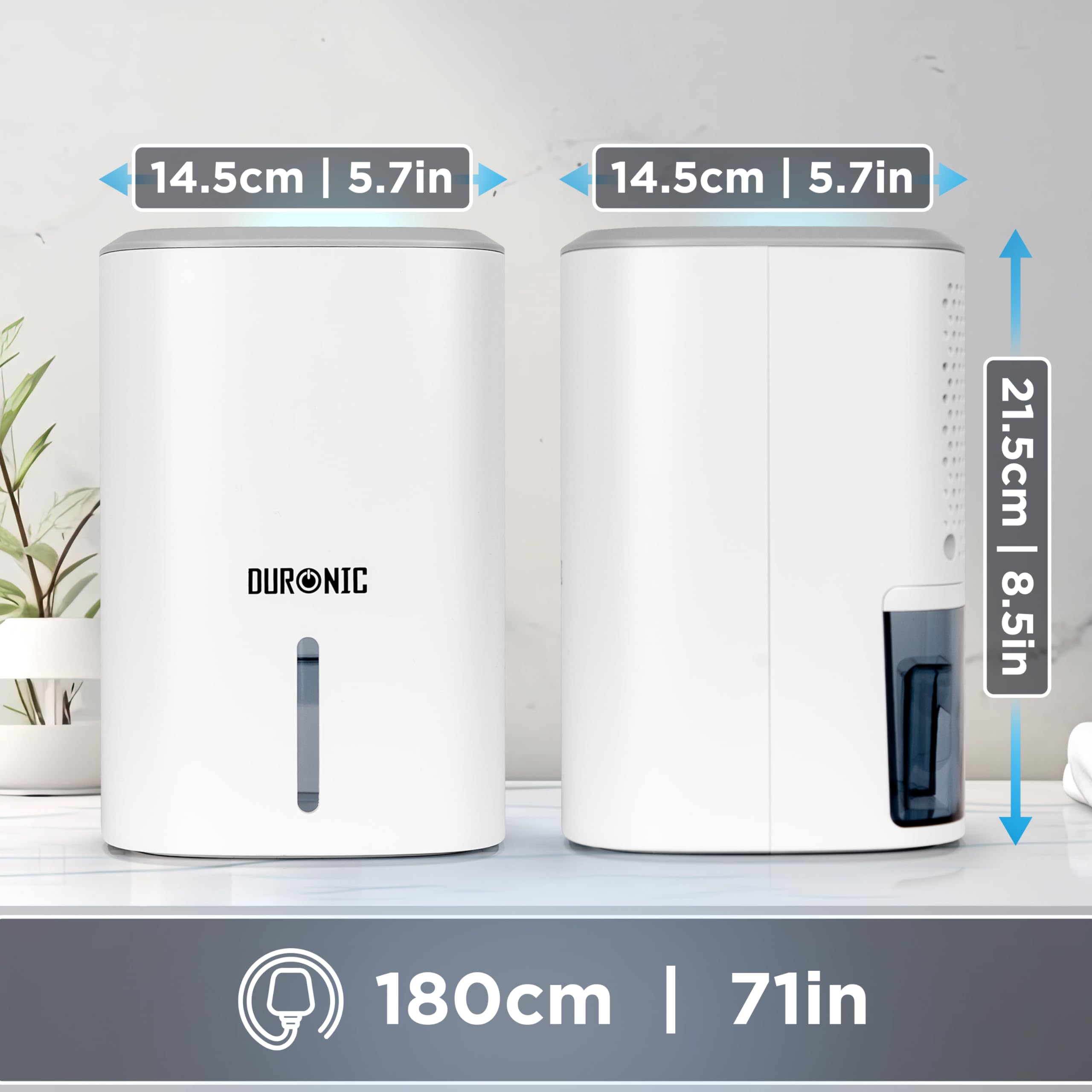 Duronic DH06 Compact Energy Efficient Dehumidifier - 0.8L Capacity for Home, Kitchen, Bedroom, Garage - White | Prevents Mold & Absorbs Excess Moisture | Ideal for Small Spaces, Closets & Basements
