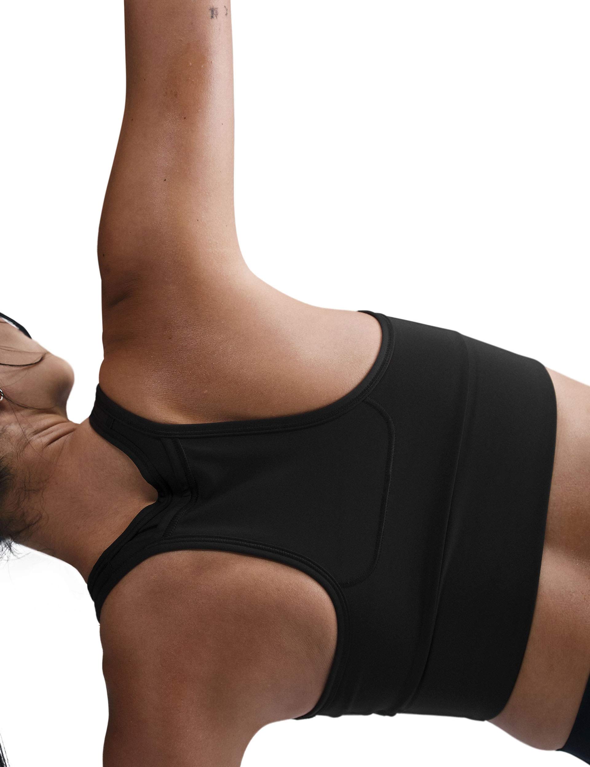 Swoosh Pocket Medium Support Sports Bra - Black & White - Perfect for Running, Yoga & Gym Workouts