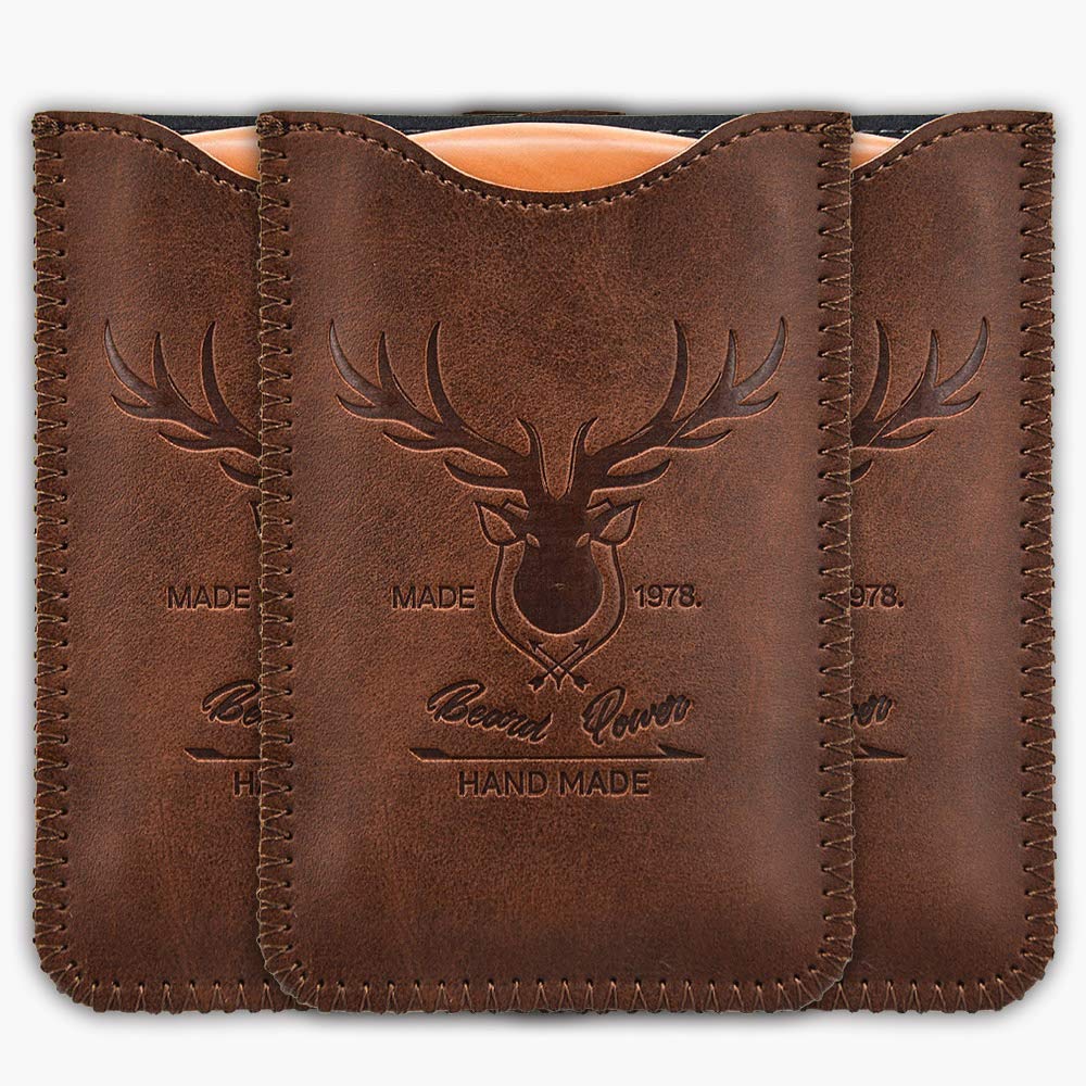 Premium Wooden Beard Comb Set - 3 Piece with Durable Travel Case for Men | Fine & Coarse Teeth for Mustache & Beard Grooming | Natural Brown Deer Design | Perfect for Daily Care & Travel Essentials