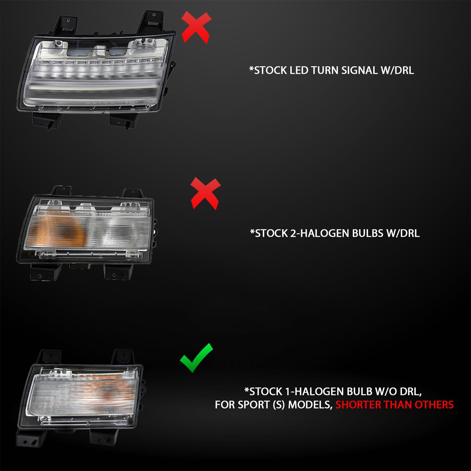 AmeriLite LED Bumper Lights for 2018-2020 Jeep Wrangler JL Sport & Sport S Models - Smoked Sequential Turn Signals with DRL - Upgrade Your Halogen Headlights for Off-Road & Night Driving