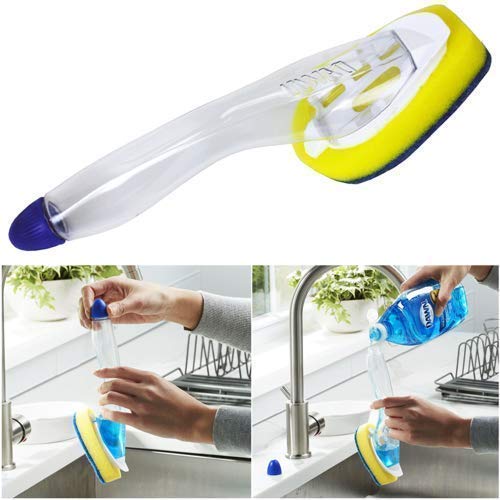 Wishbone Sink Dish Soap Dispensing Scrub Brush - Kitchen Cleaning Wand for Oil Stains & Grease | Perfect for Pots, Pans & Dishes