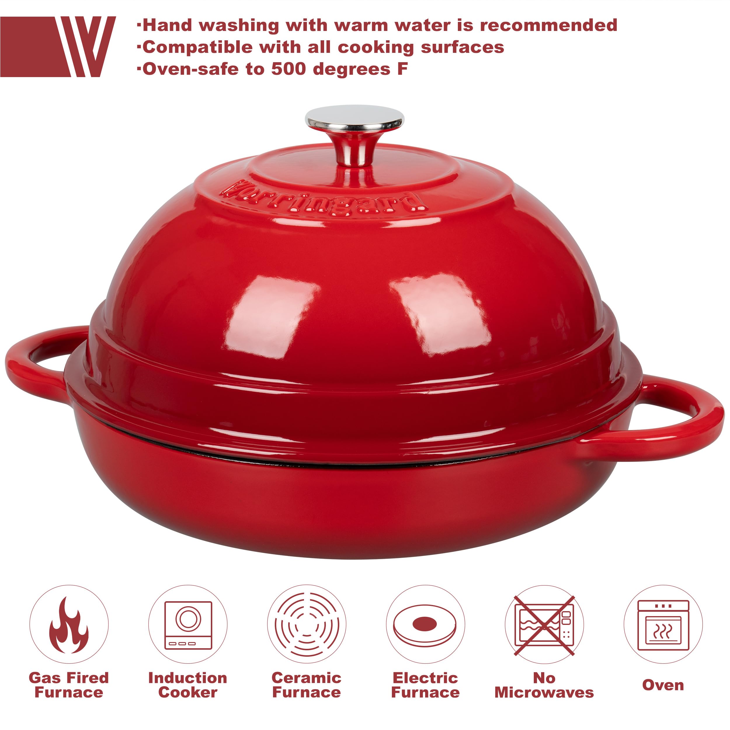 6 Quart Red Enameled Cast Iron Dutch Oven with Lid - Perfect for Bread Baking, Roasting & Slow Cooking - Ideal for Sourdough, Stews & Camping Meals