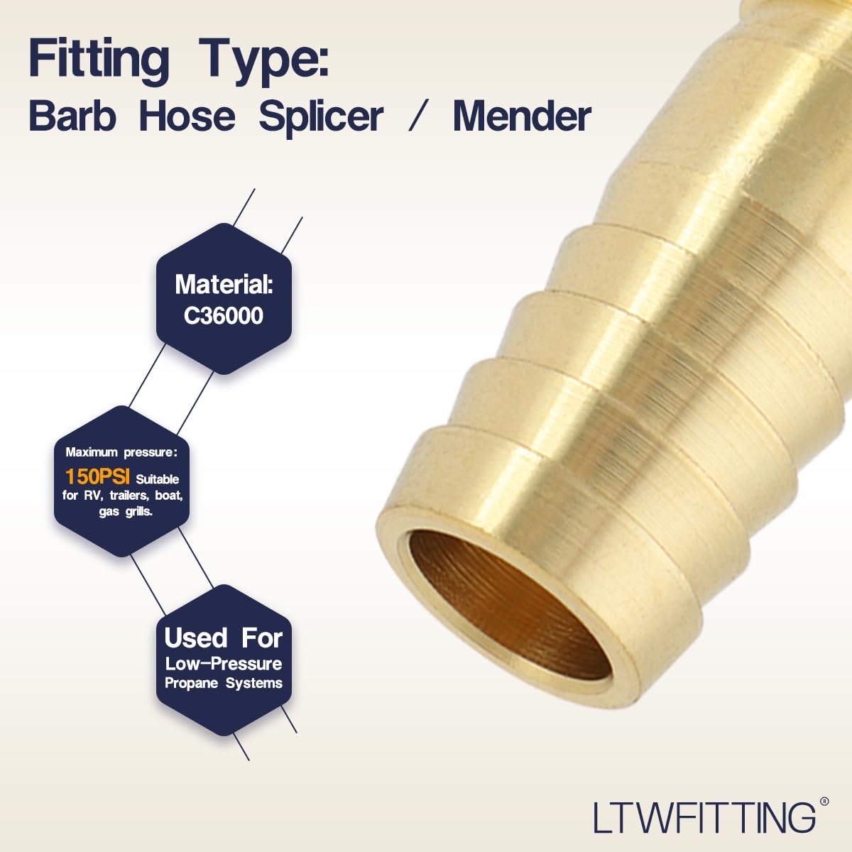 LTWFITTING 1/2-Inch ID Brass Barb Hose Fitting Connector - Heavy Duty Air, Water & Fuel Hose Mender (Pack of 300) - Perfect for Plumbing, Irrigation & Automotive Applications