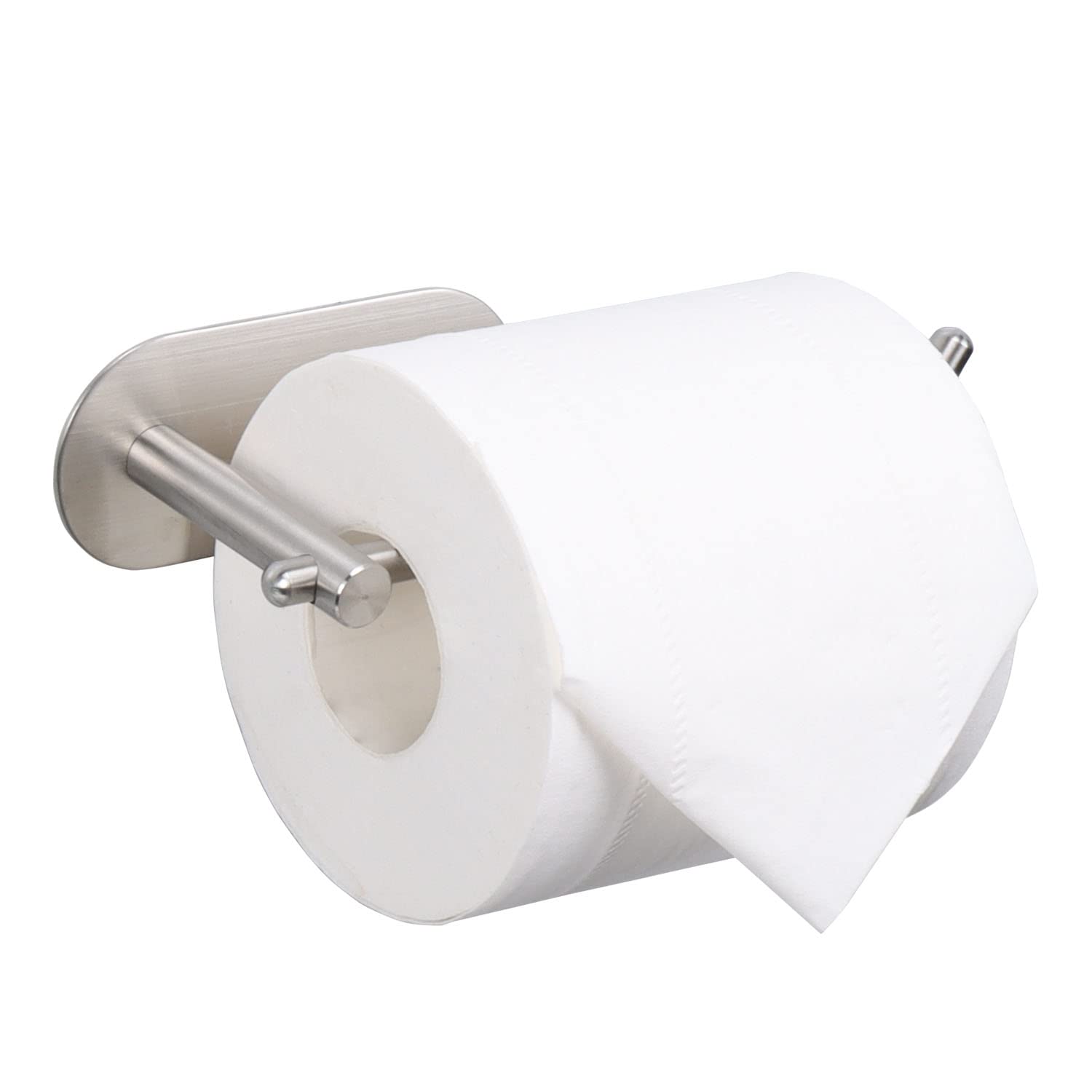 Self-Adhesive Stainless Steel Toilet Paper Holder - No Drilling Easy Install Bathroom Tissue Roll Mount for Home, Office & Kitchen (Brushed Nickel) - Perfect for Small Spaces, Apartments & RVs