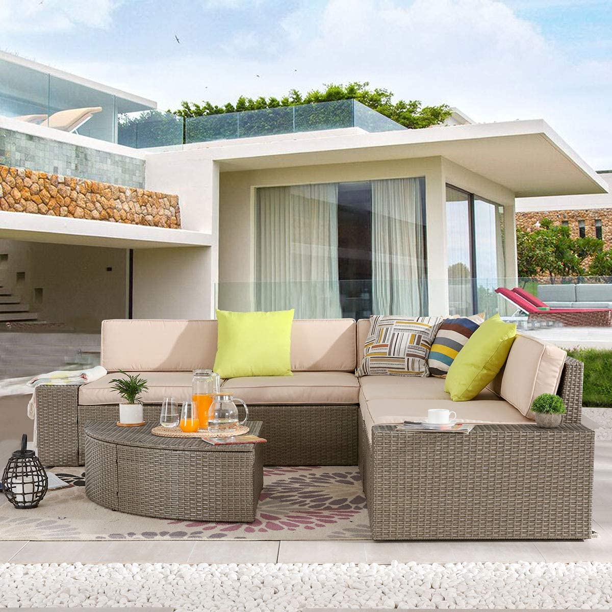 PatioFestival 6-Piece All-Weather PE Rattan Outdoor Sectional Sofa Set with Coffee Table & 3.9