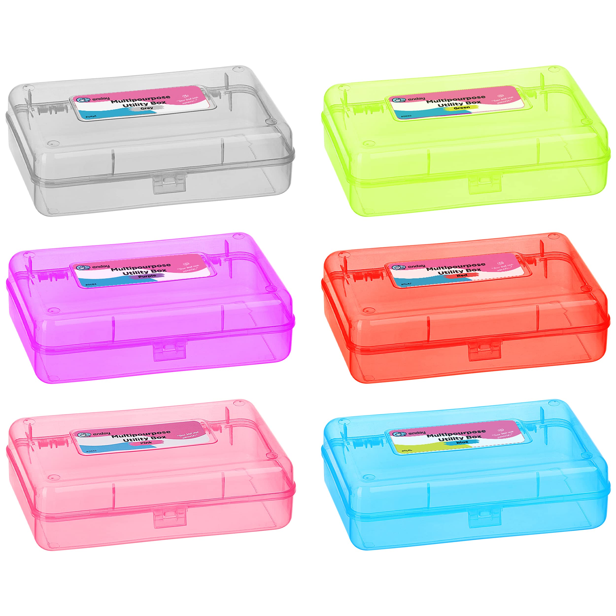 Enday 24-Piece Plastic Pencil Box Case - Large Capacity School & Office Storage Organizer with Snap Lid - Multipurpose Utility Box in Grey, Purple, Pink, Blue, Green, Red & Multicolor - Perfect for Students, Teachers & Office Organization